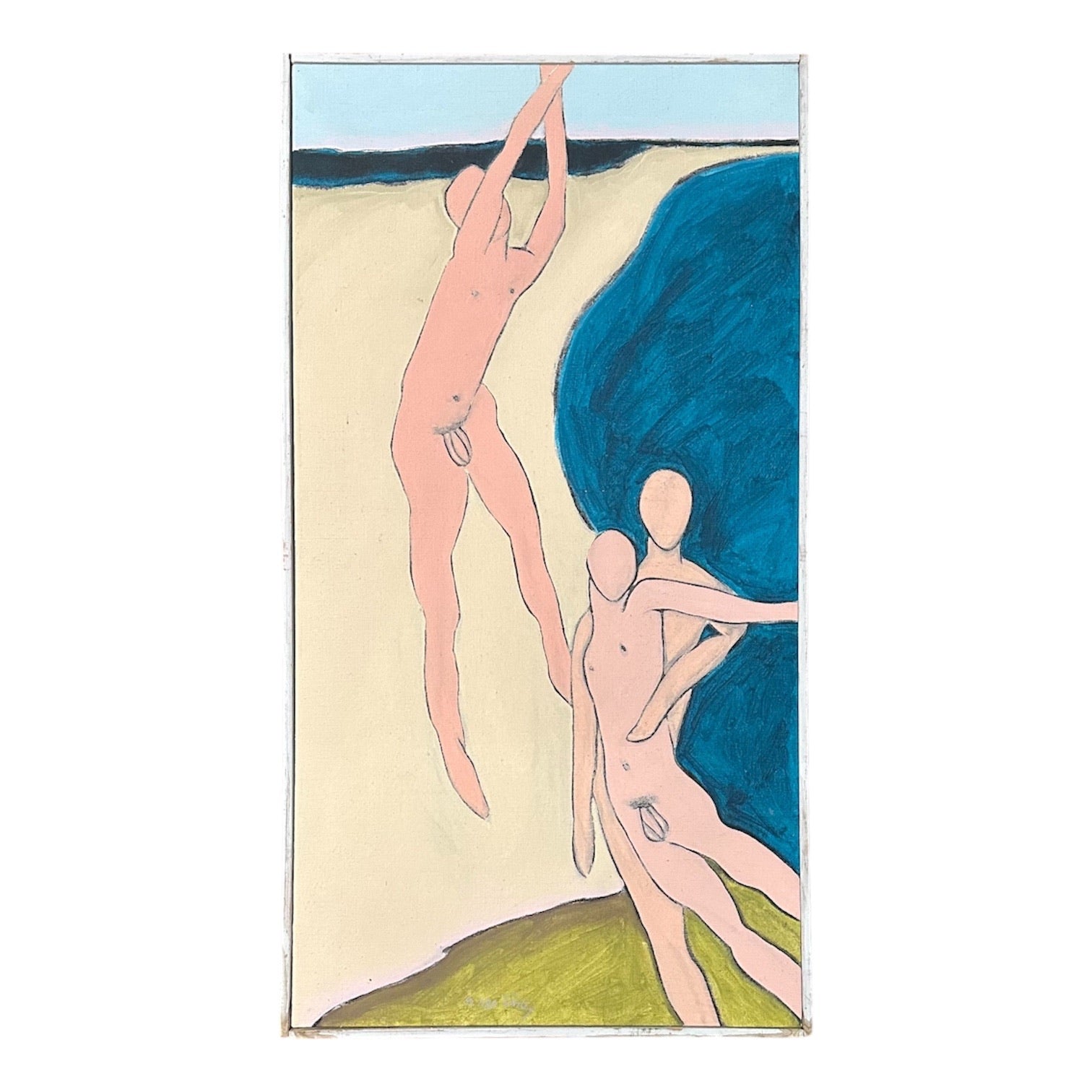 Minimalist Male Figures with Dynamic Movement on Linen