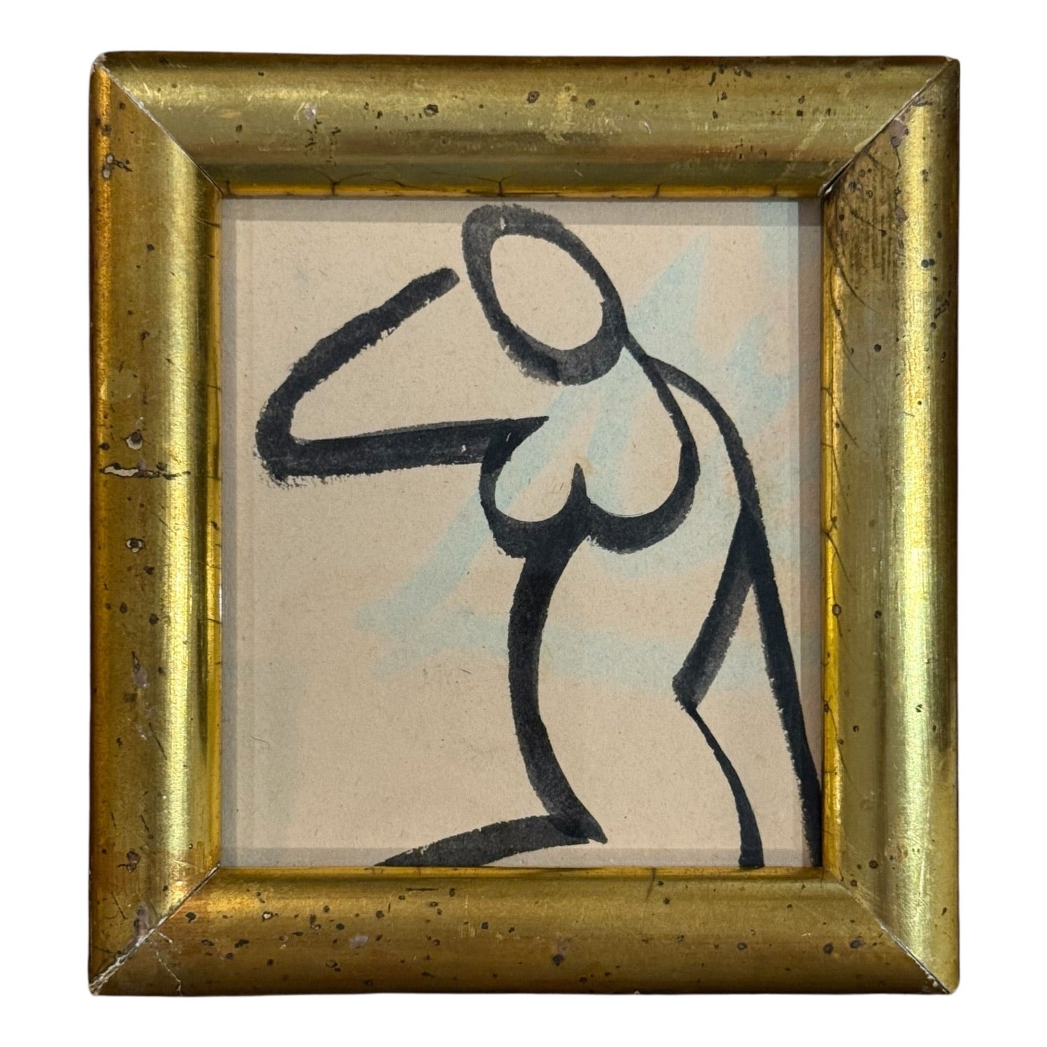 Minimalist Painting of Figure in 19th Century Gilt Frame