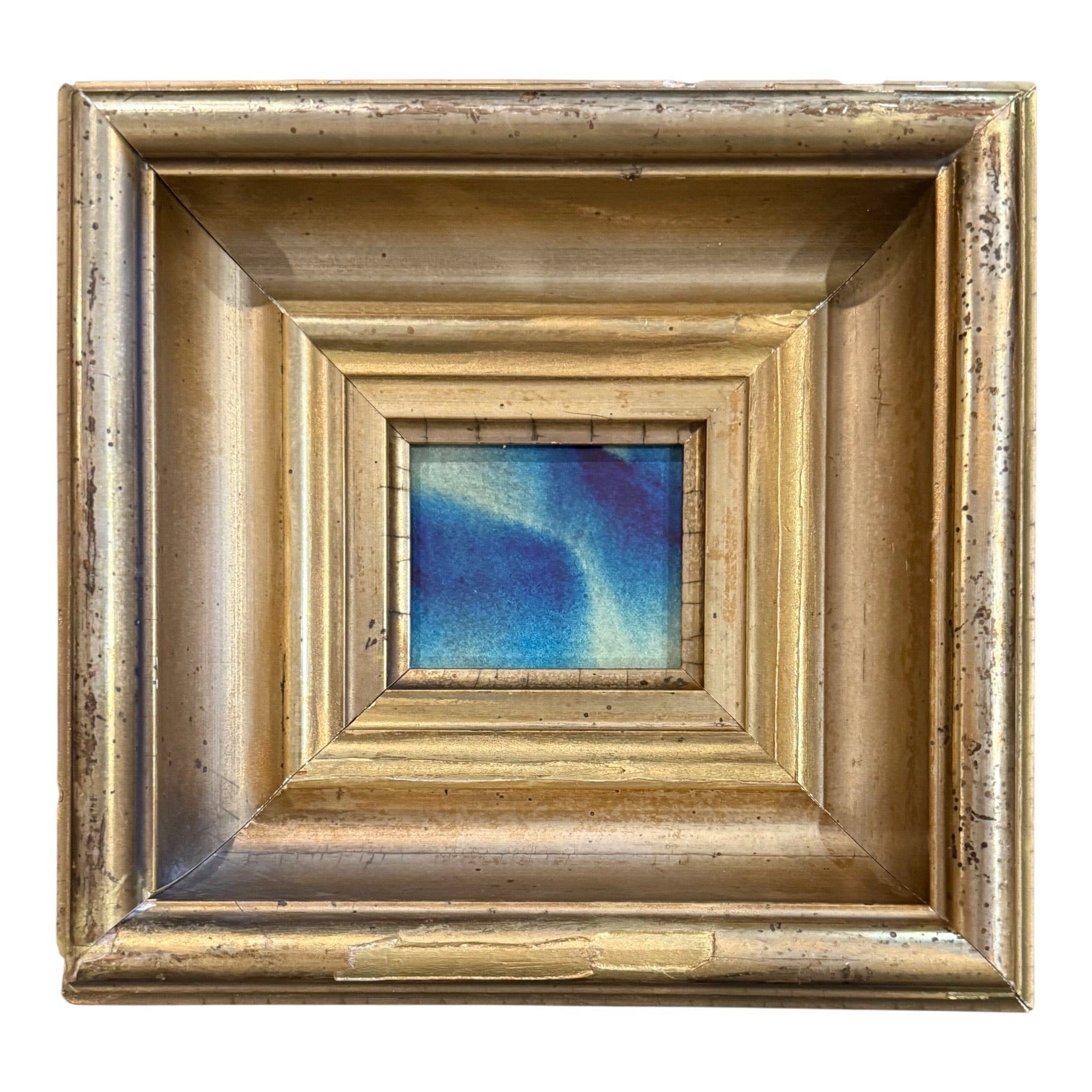 Vibrant Indigo Painting in Wide 19th Century Gilt Frame