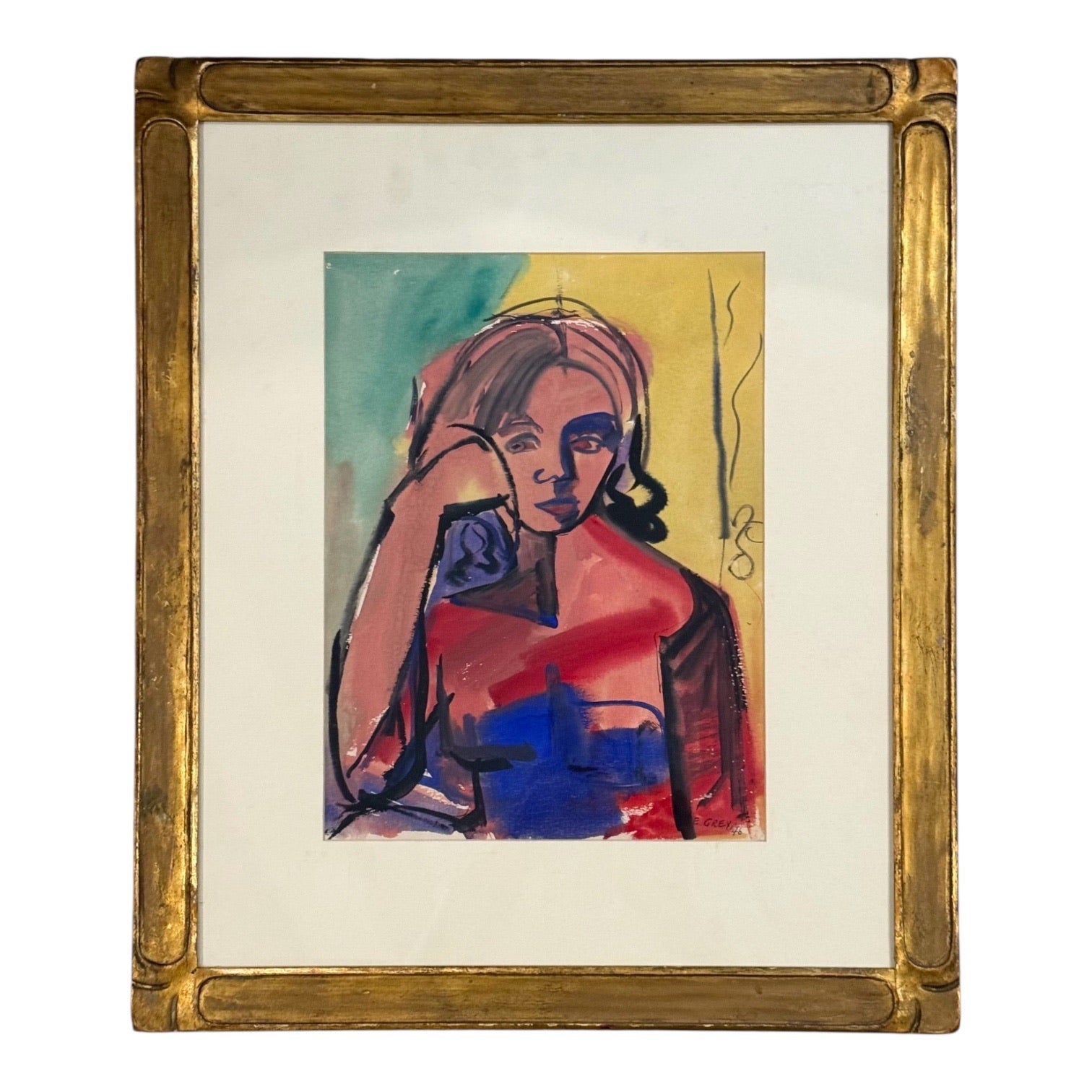 1946 Figurative Painting Presented in a Period Art Nouveau Gilt Wood Frame
