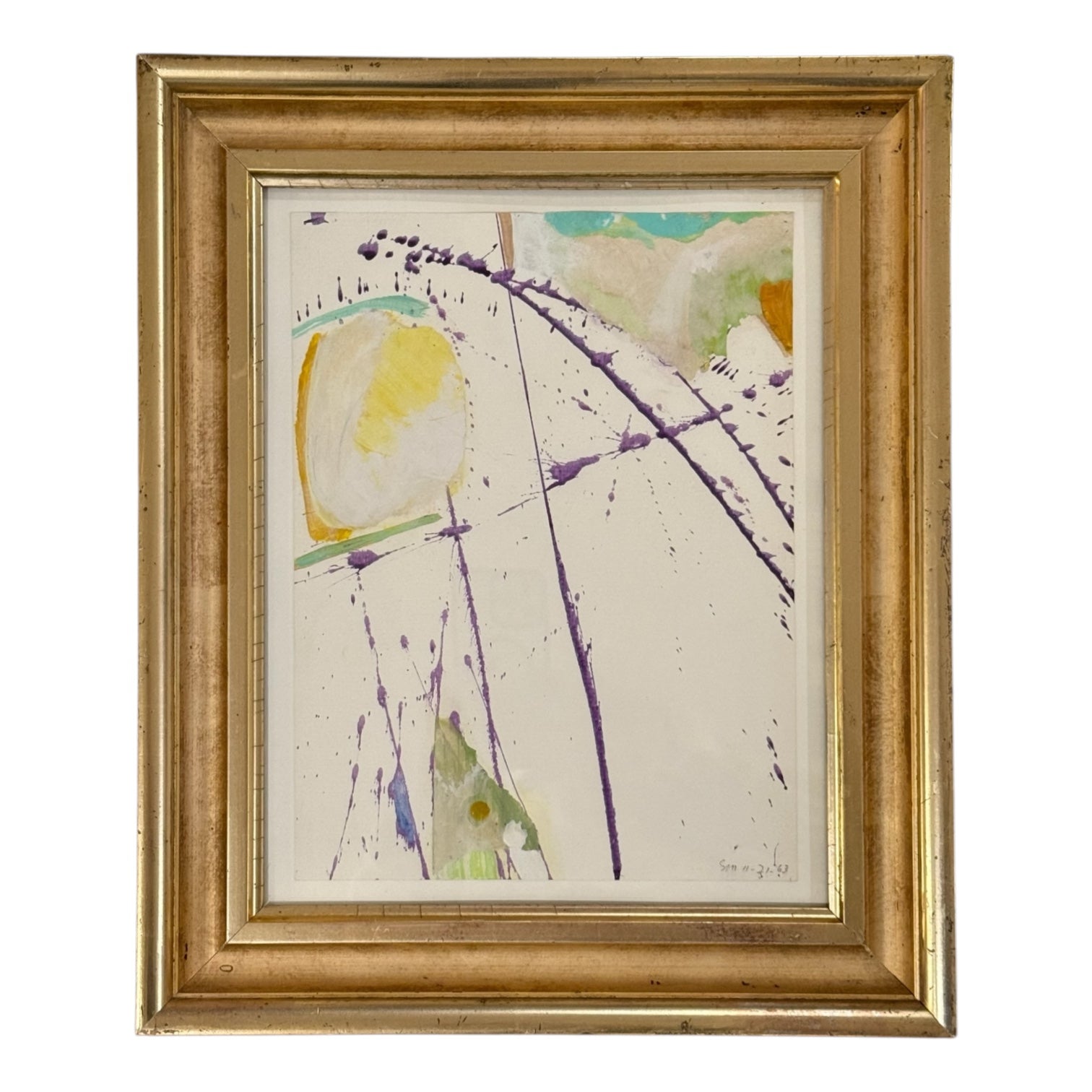 Minimalist Gestural Painting in 19th Century Gilt Frame