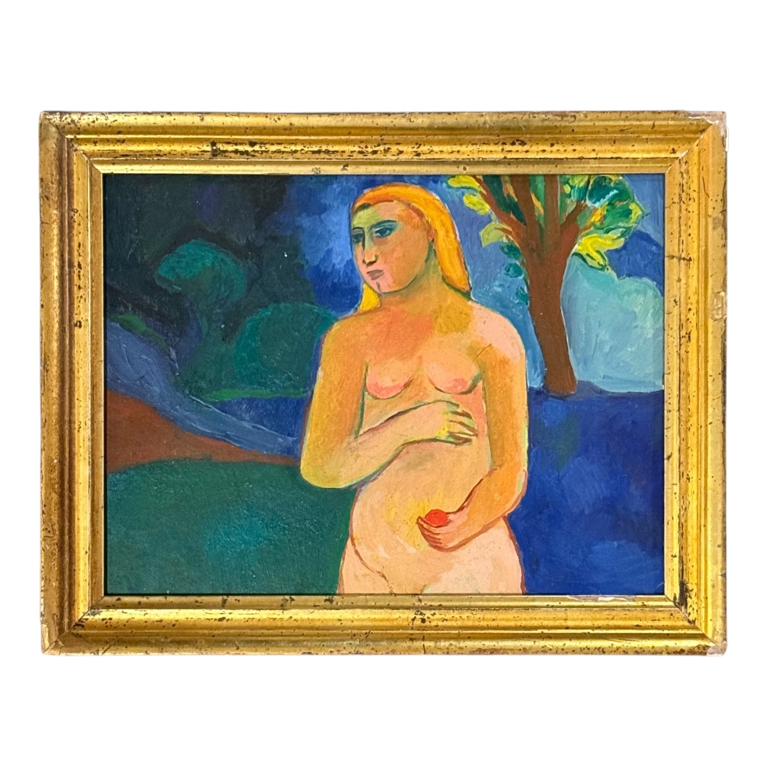 Painting of Nude in Naturescape in 19th Century Lemon Gilt Frame