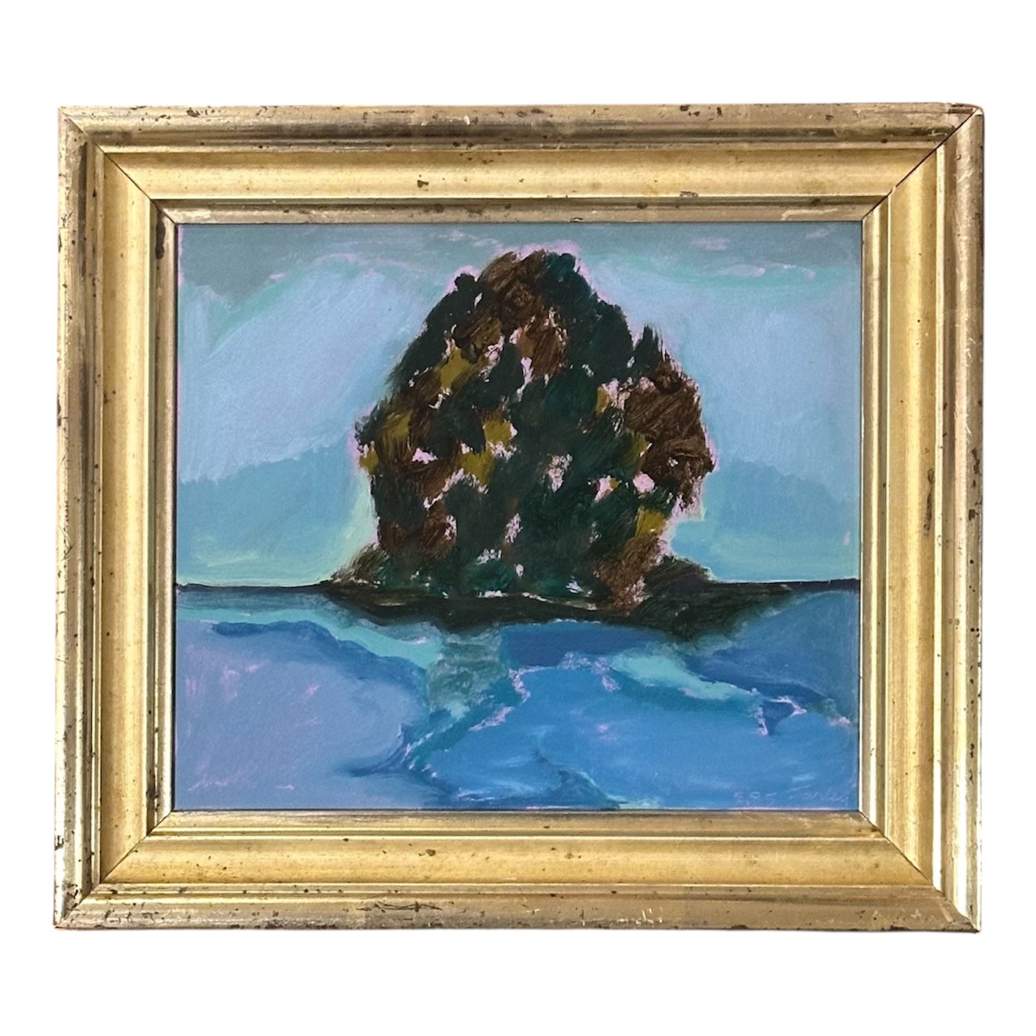 Minimalist Seascape in Moody Dark Greens, Blues, and Browns