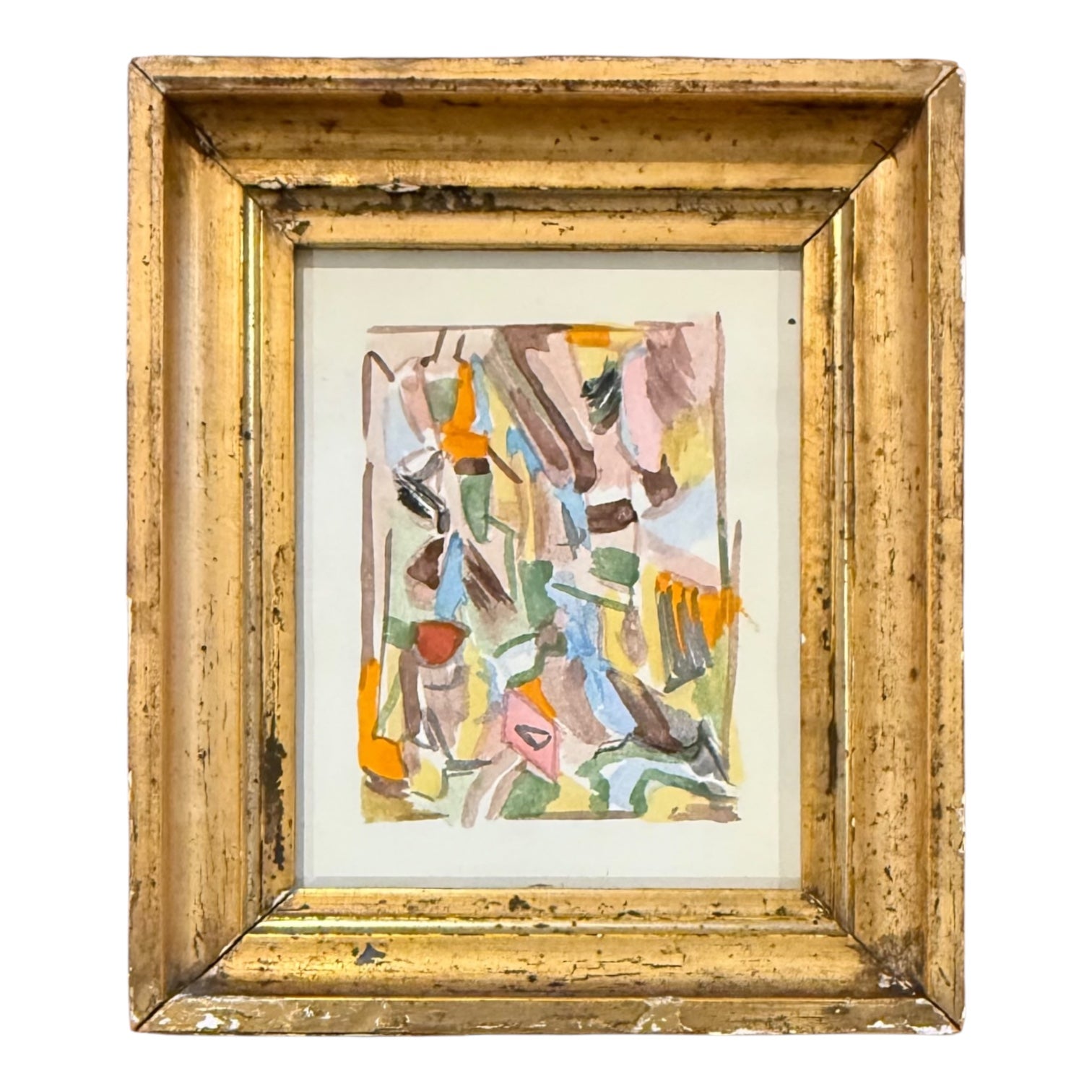 Colorful Pattern Painting on Paper in 19th Century Gilt Frame