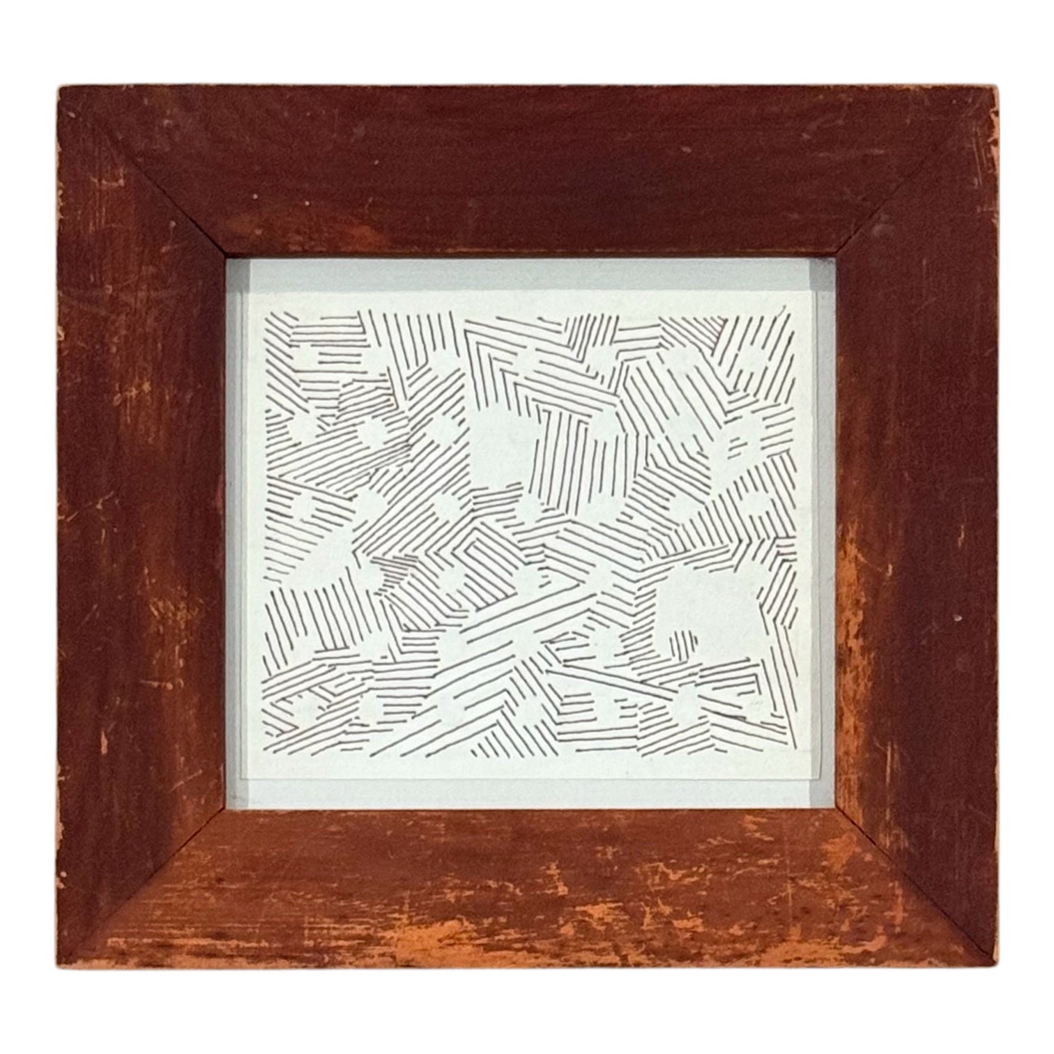Ink on Paper Pattern Drawing in Vintage Wood Frame