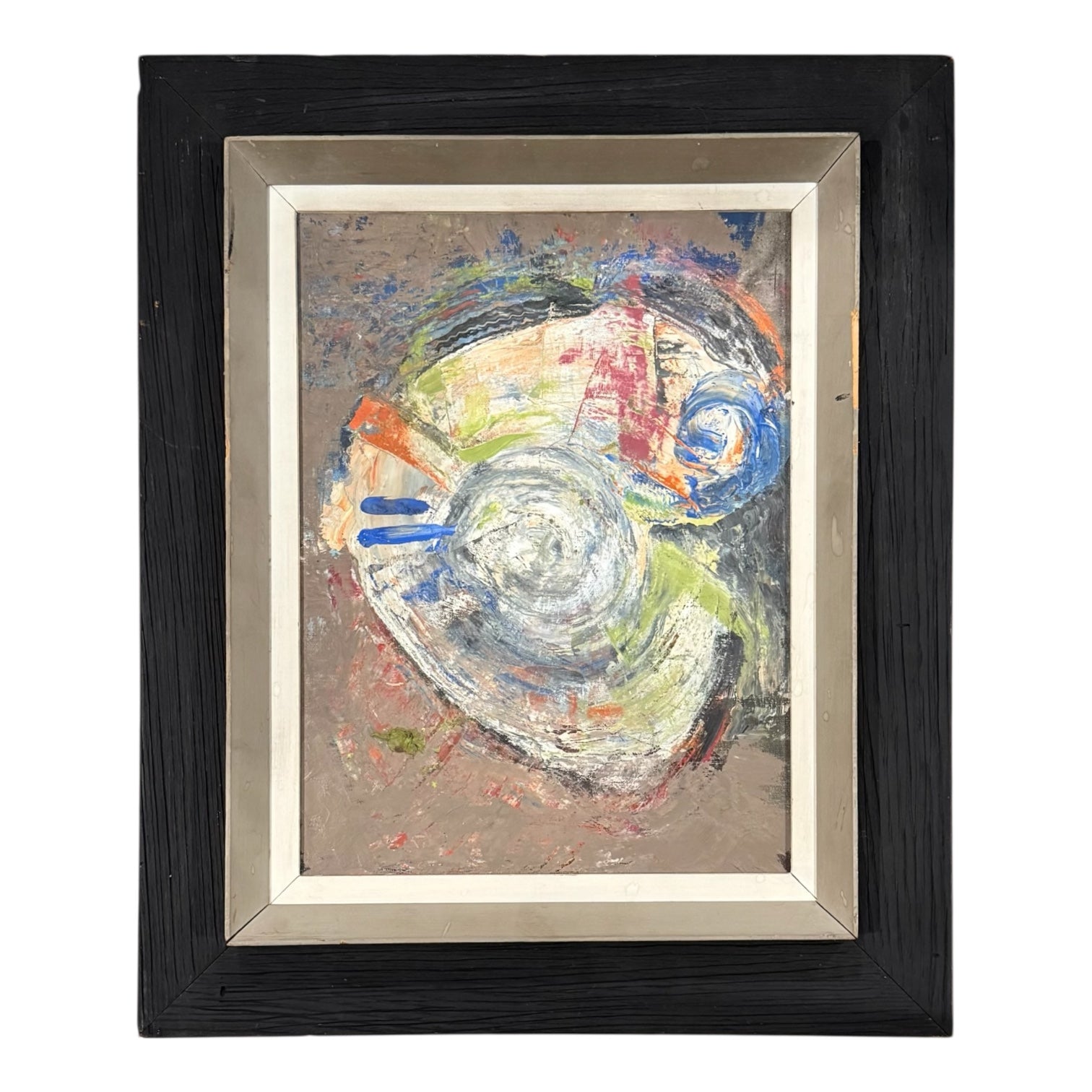 Abstract Biomorphic Painting in Vintage Wood Frame