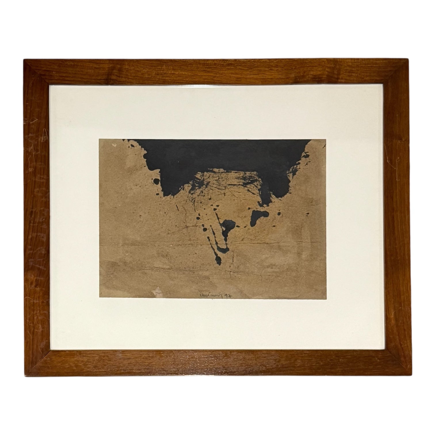 Minimalist Abstract Expressionist Painting in Deep Earth Tones in Custom Wood Frame