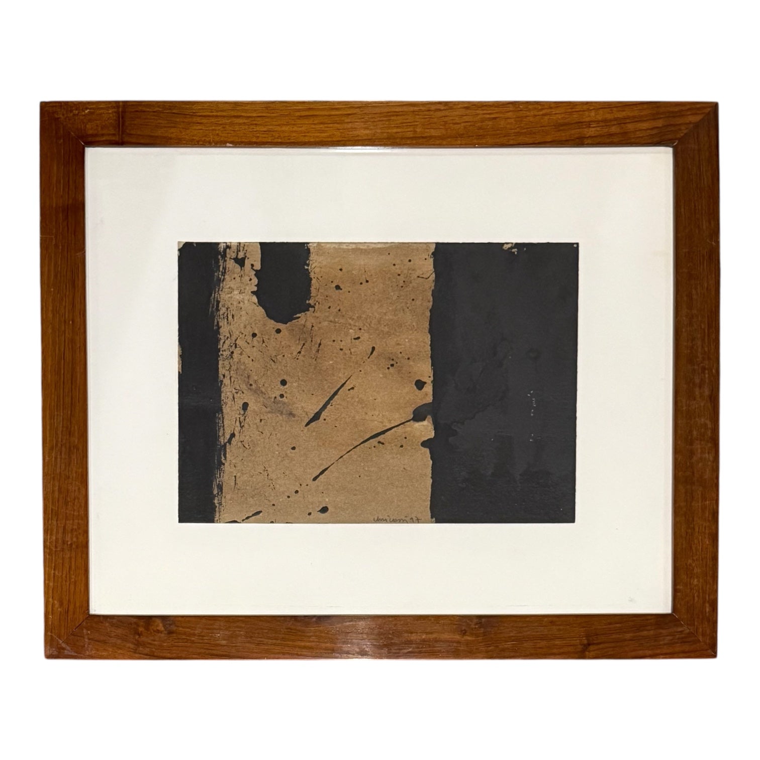Minimalist Abstract Expressionist Painting in Moody Tones in Custom Wood Frame