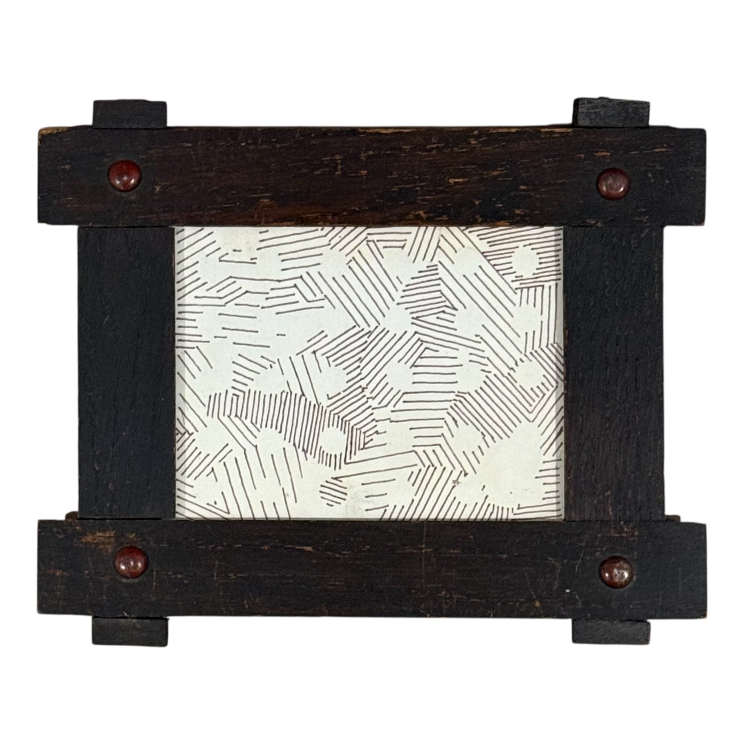 Abstract Ink Pattern Drawing in Antique Wood Frame