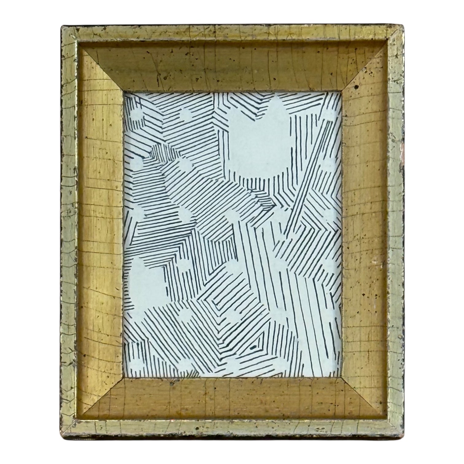 Pen and Ink Drawing with Linework and Circles in 19th Century Gilt Frame