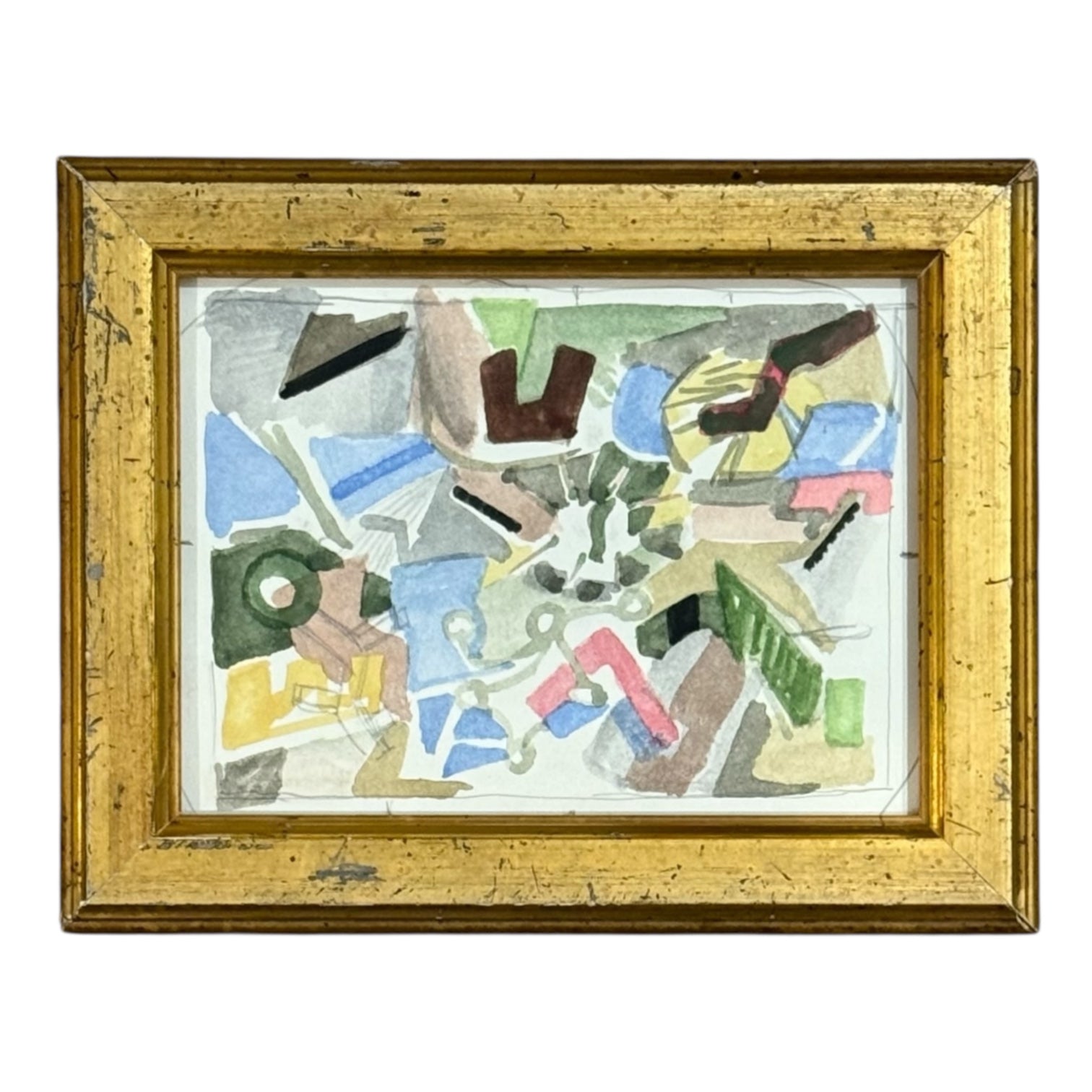 Abstract Pattern Painting in Gouache and Watercolor in 19th Century Gilt Frame