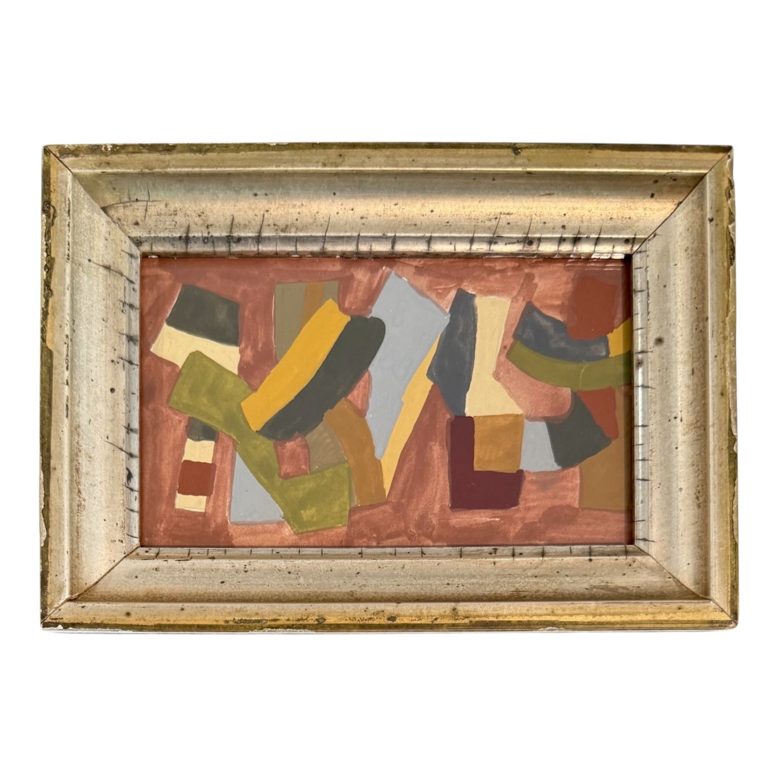 Minmalist Abstract Painting in Deep Pink in 19th Century Gilt Frame