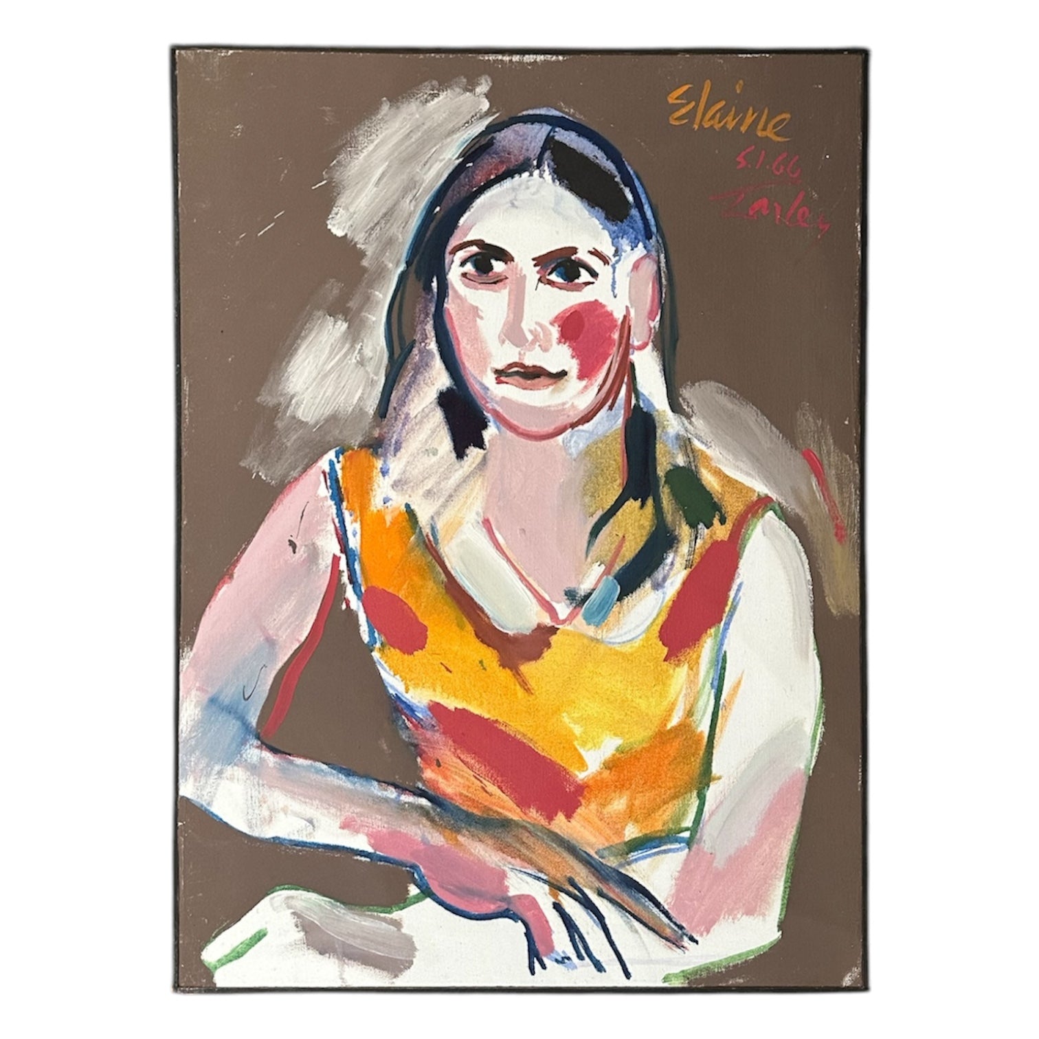 Early Modernist Oil Portrait on Canvas of Elaine, 1966