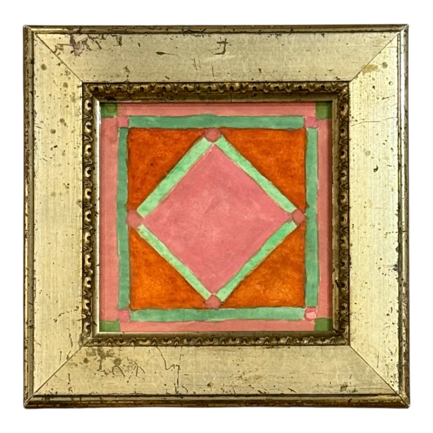 Geometric Painting in Pink and Orange in 19th Century Gilt Frame