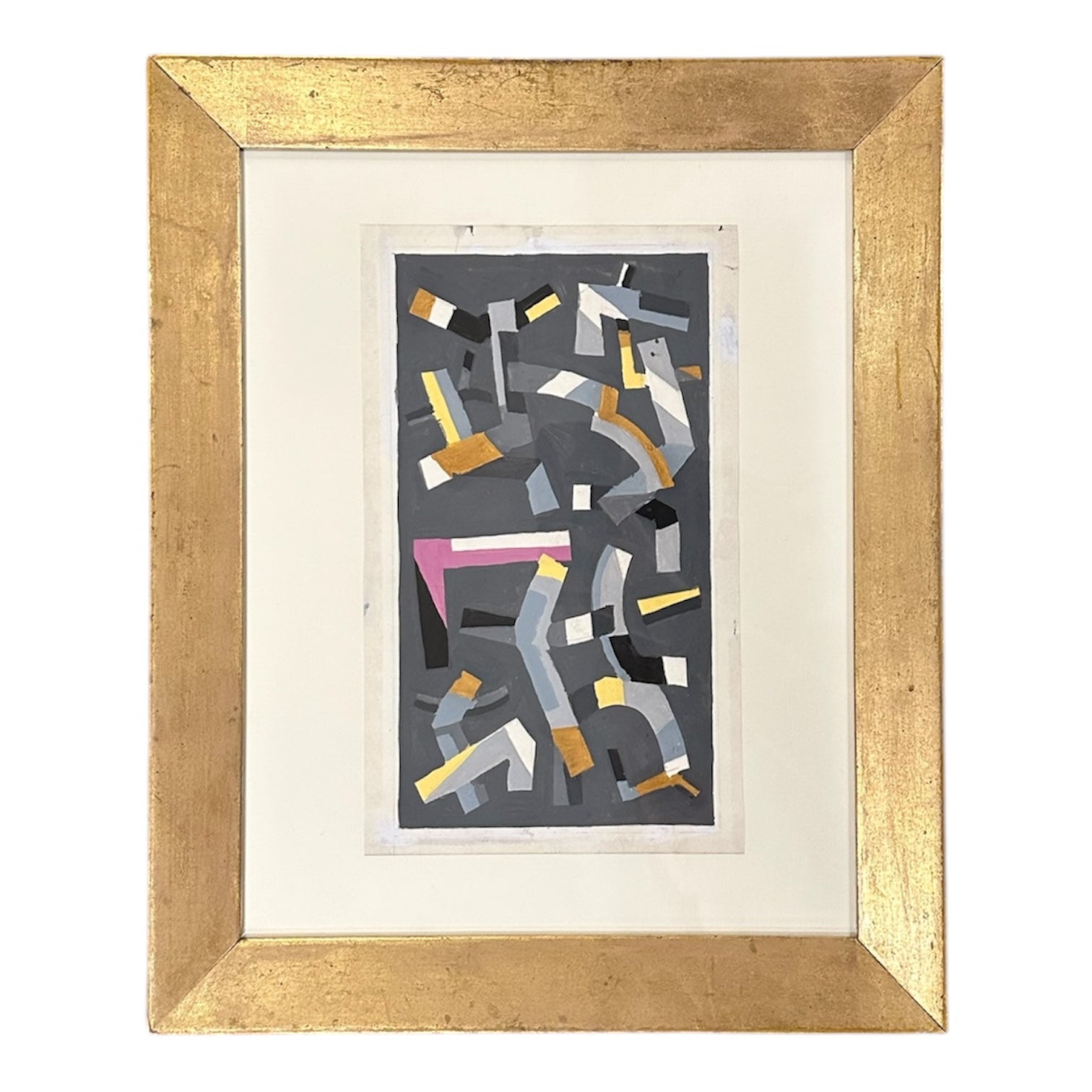 Energetic Geometric Pattern with Pink on Gray Background in Gilt Frame