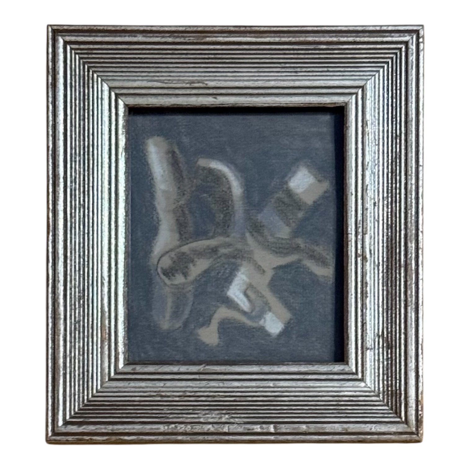 Monochromatic Chalk Pastel Abstract Pattern in Silver Frame