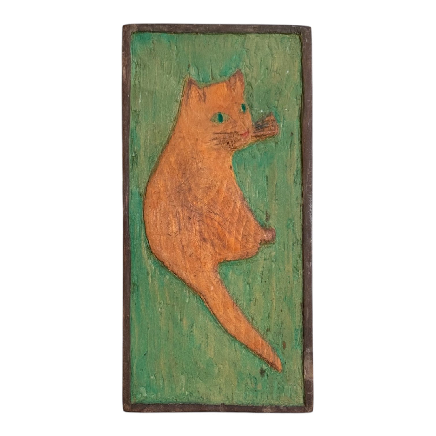 Folk Art Wood Carved and Painted Cat