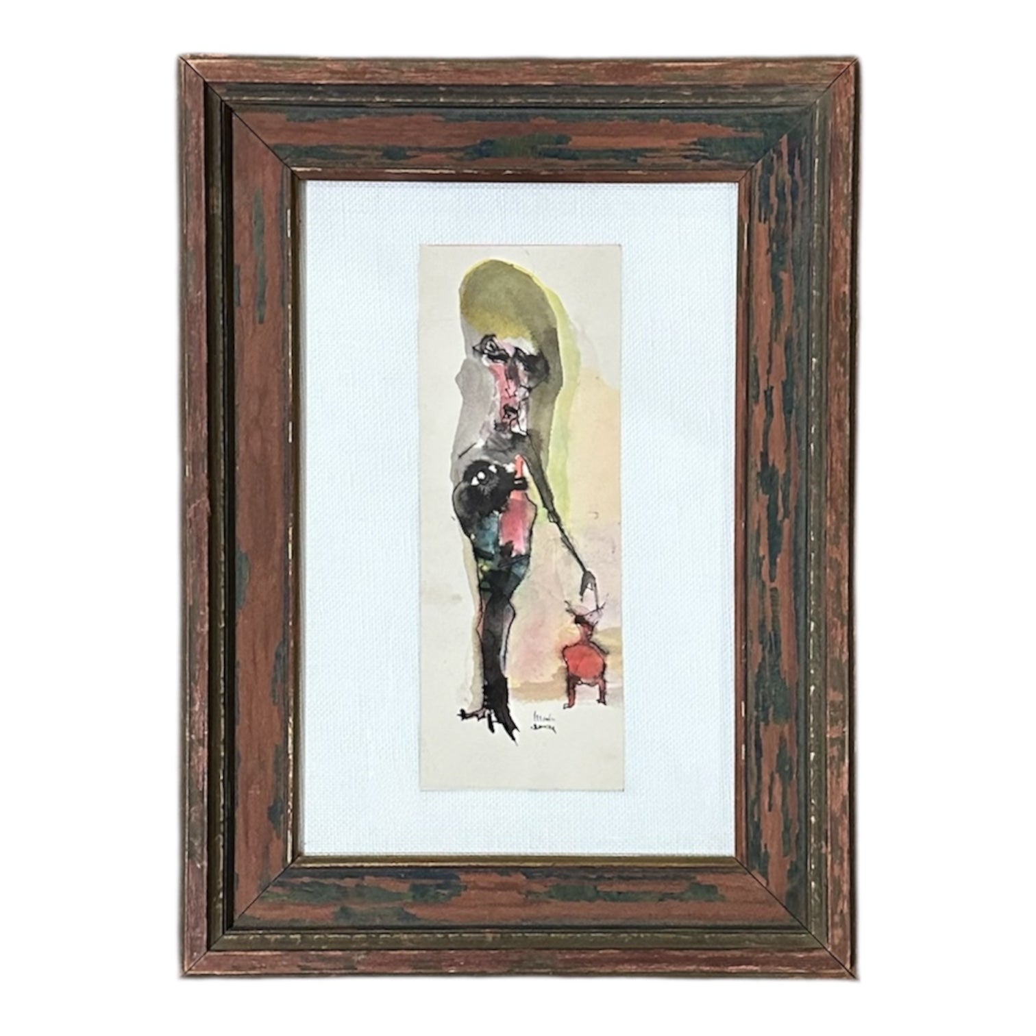 Abstracted Standing Figure with Animal Companion in Jewel Tones