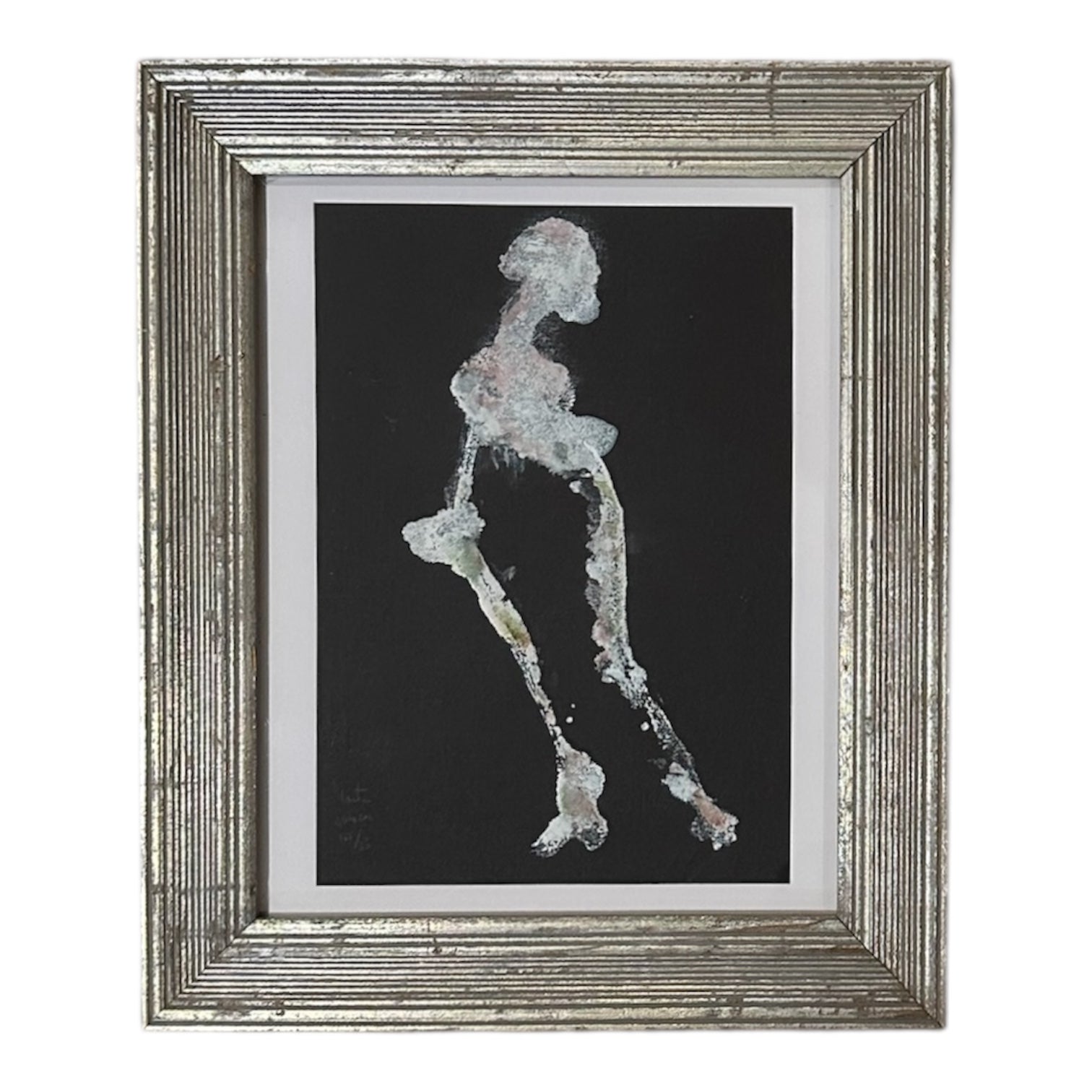 Ethereal Abstracted Figure of a Woman on Black in Vintage Silver Frame