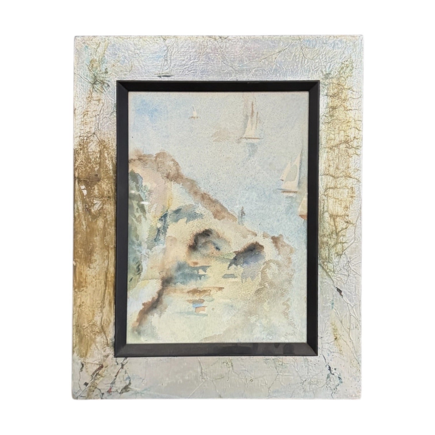 Watercolor Painting of the Palisades Newport  in Vintage Silver Foiled Frame