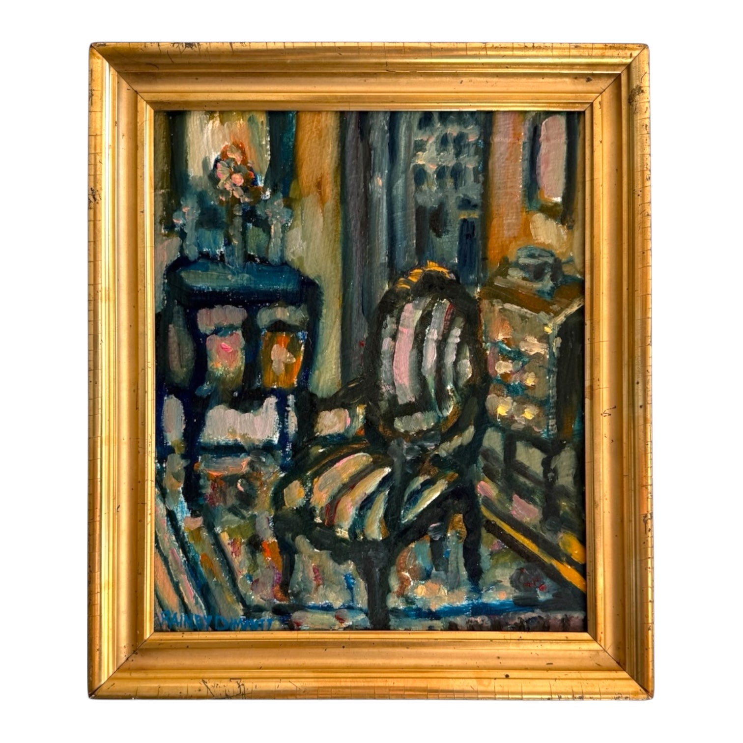 Reserved SHB Vintage Interior Scene with French Chair in Antique Gilt Wood Frame