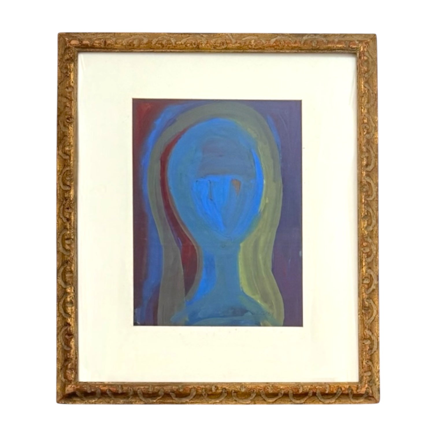 1940s Minimalist Silhouette Bust Portrait in Blue in Antique Frame