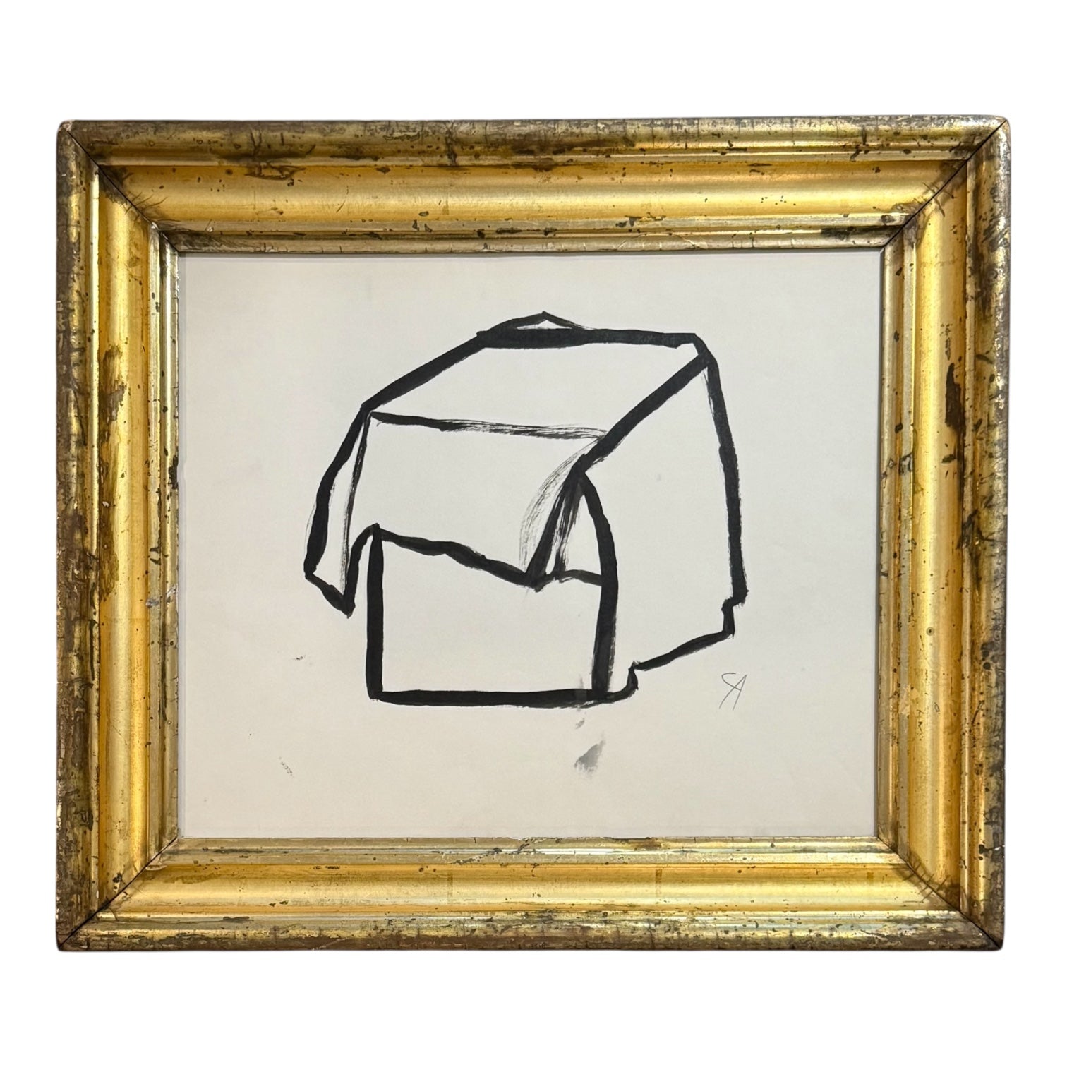 Minimalist Contour Painting in Heavy 19th Century Gilt Frame