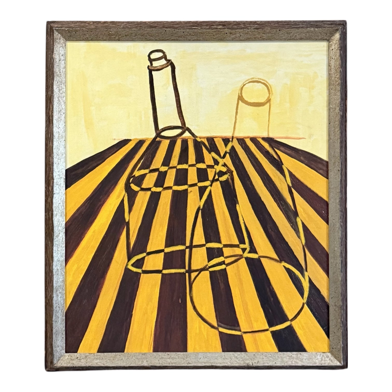 Still LIfe Oil Painting Op Art in Vintage Wood Frame