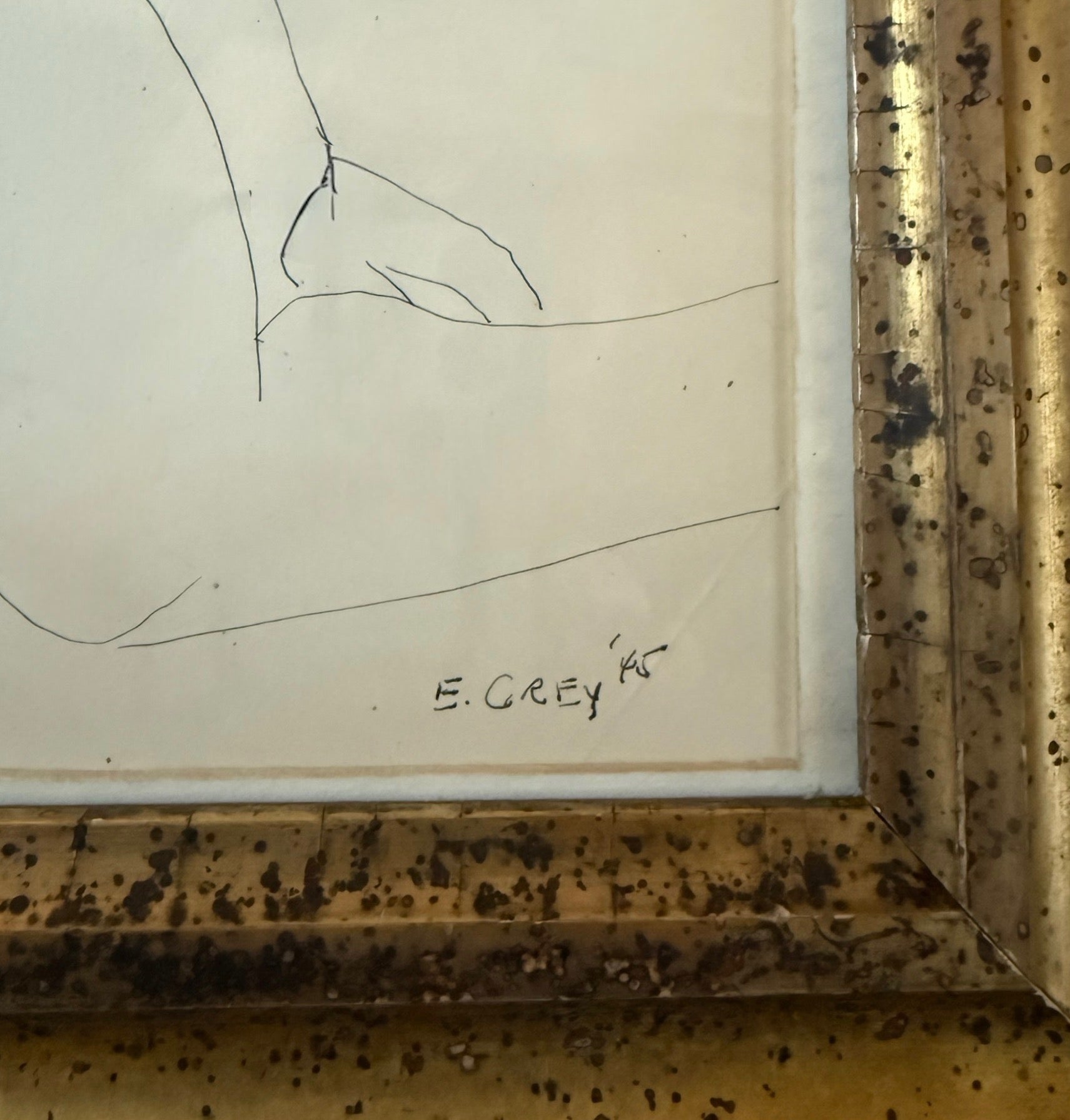 Figurative Ink Drawing of Nude in 19th Century Gilt Frame