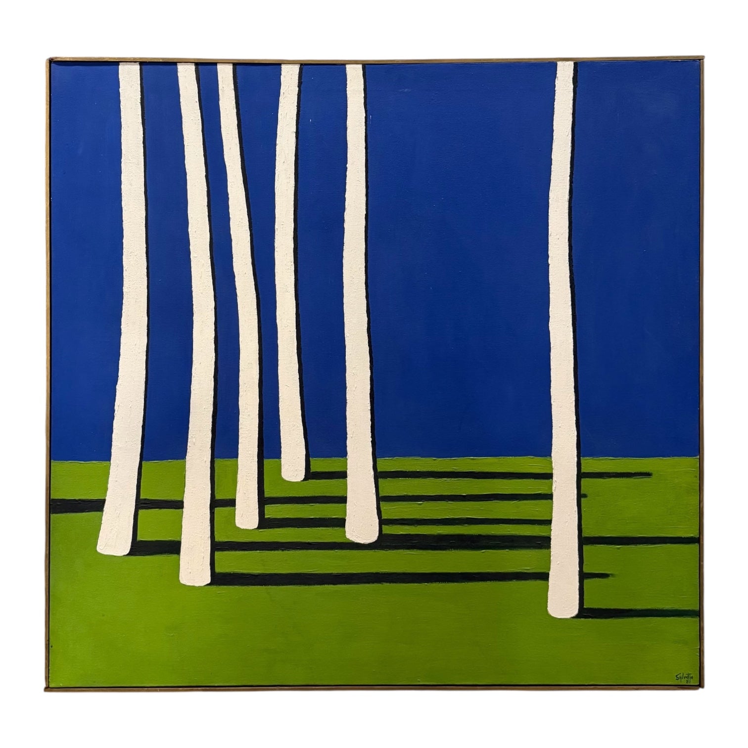 Minimalist Graphic Oil Painting of Landscape in Original Lathe Frame