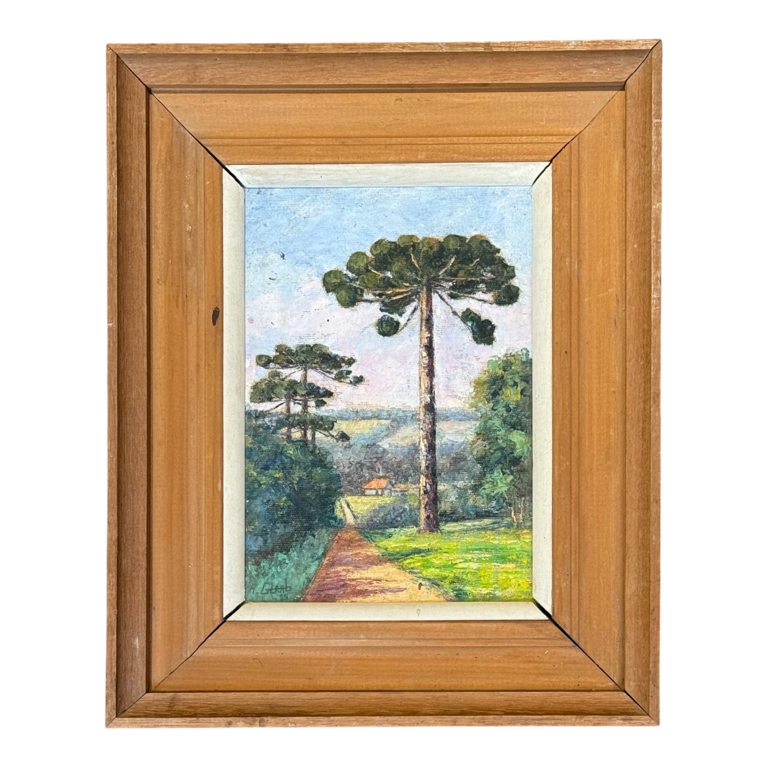 Oil Painting Depicting Brazilian Landscape in Original Vintage Wood Frame