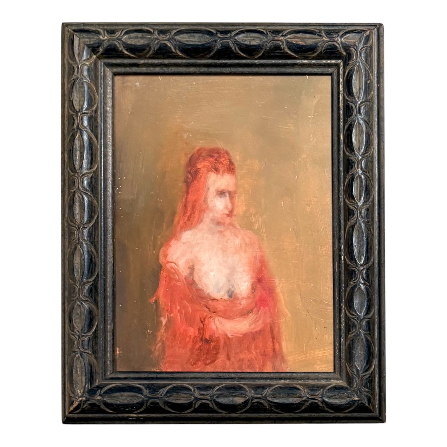 Oil Portrait of Draped Woman in Antique Carved Frame
