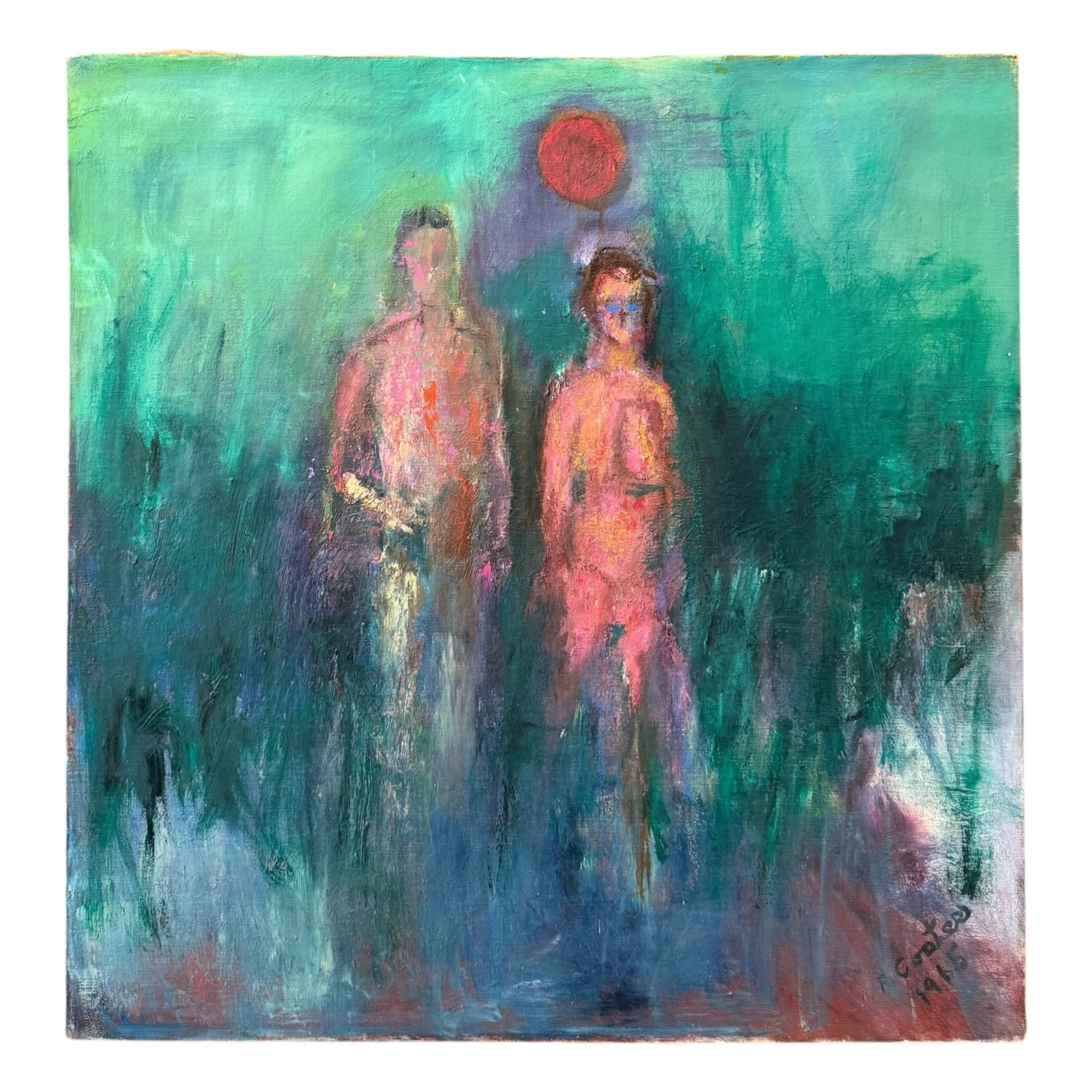 Oil Painting of Figures in Naturescape in Greens