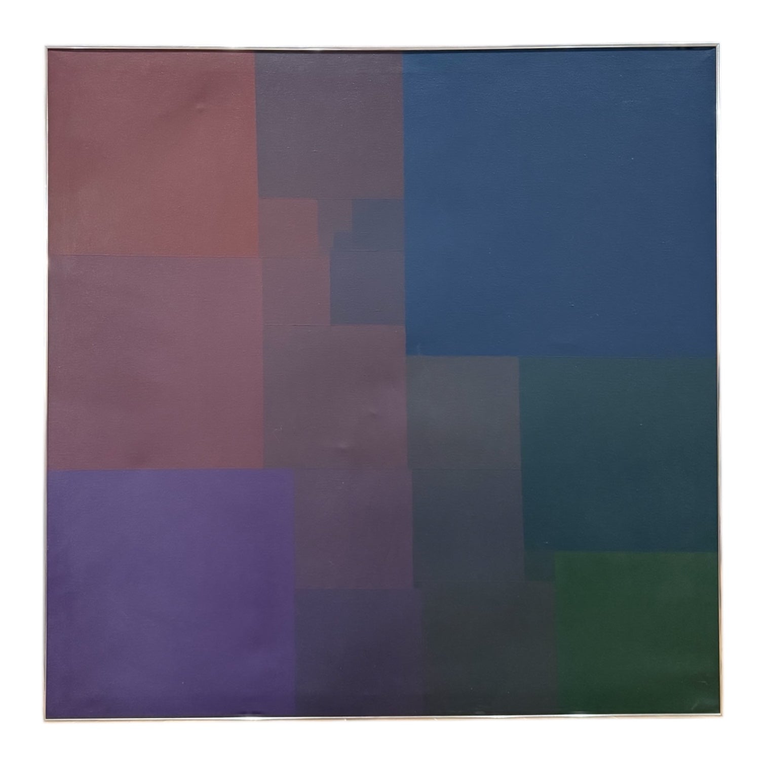 Colorfield Oil Painting in Deepest Jewel Tones in Original Vintage Metal Frame