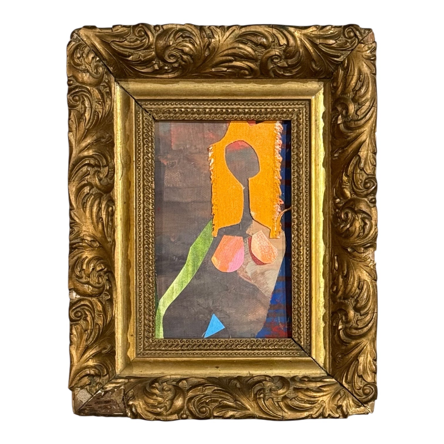 Mixed Media Figurative Assemblage in Ornate Antique Gilt Frame