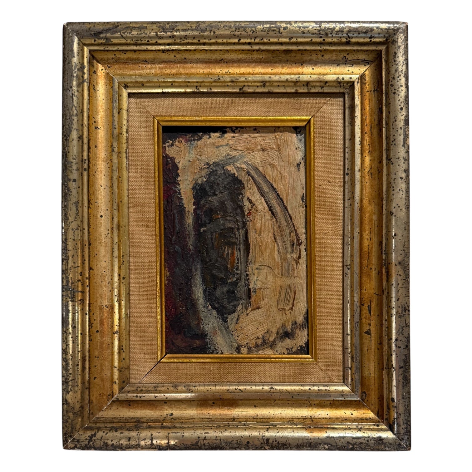 Abstract Expressionist Painting in Neutral Tones in Heavy 19th Century Frame