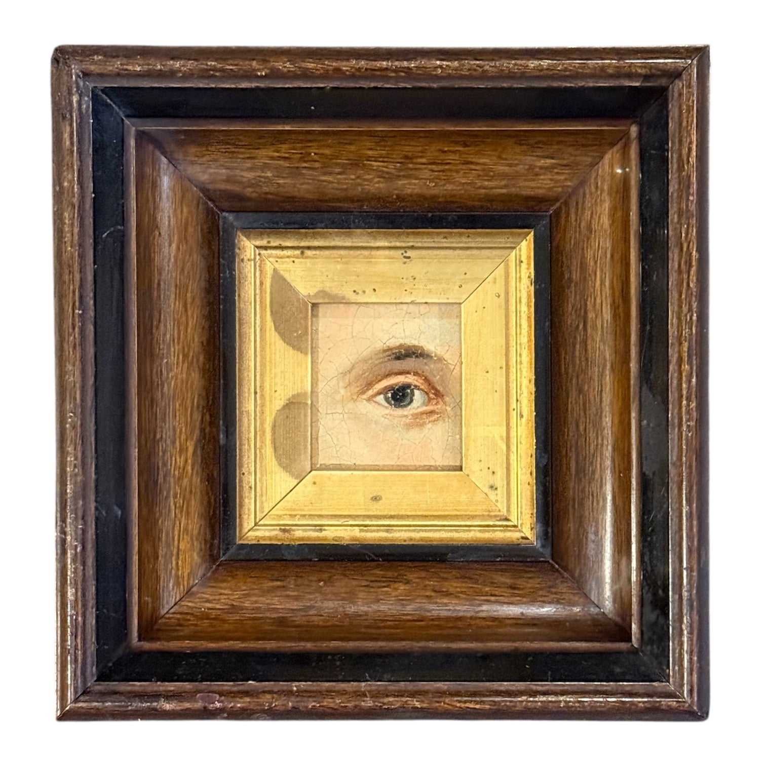 Reserved for ES — Antique Lovers Eye Painting in Heavy Antique Hand-Carved Frame