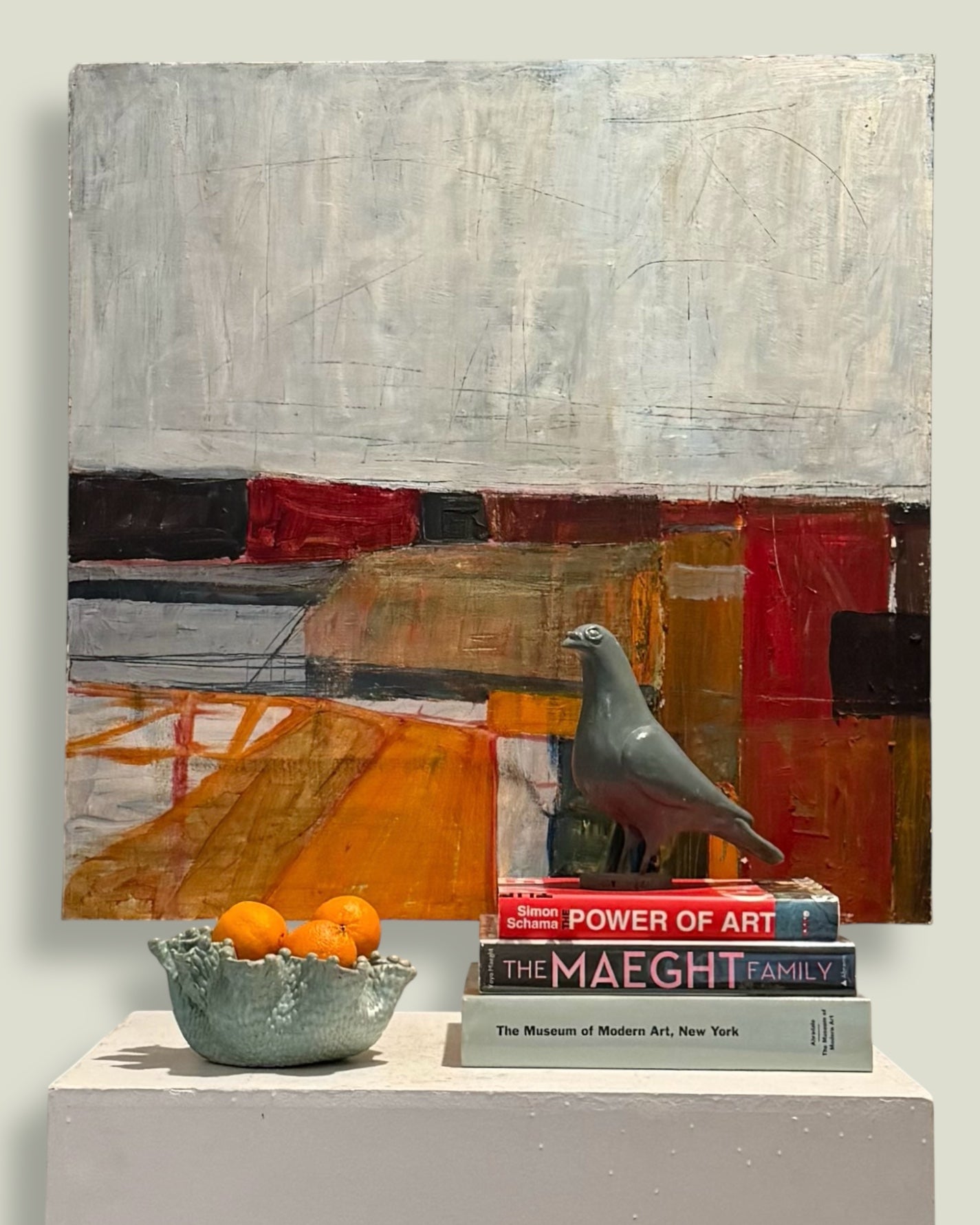 Reserved EC Vintage Abstract Landscape in Reds and Orange