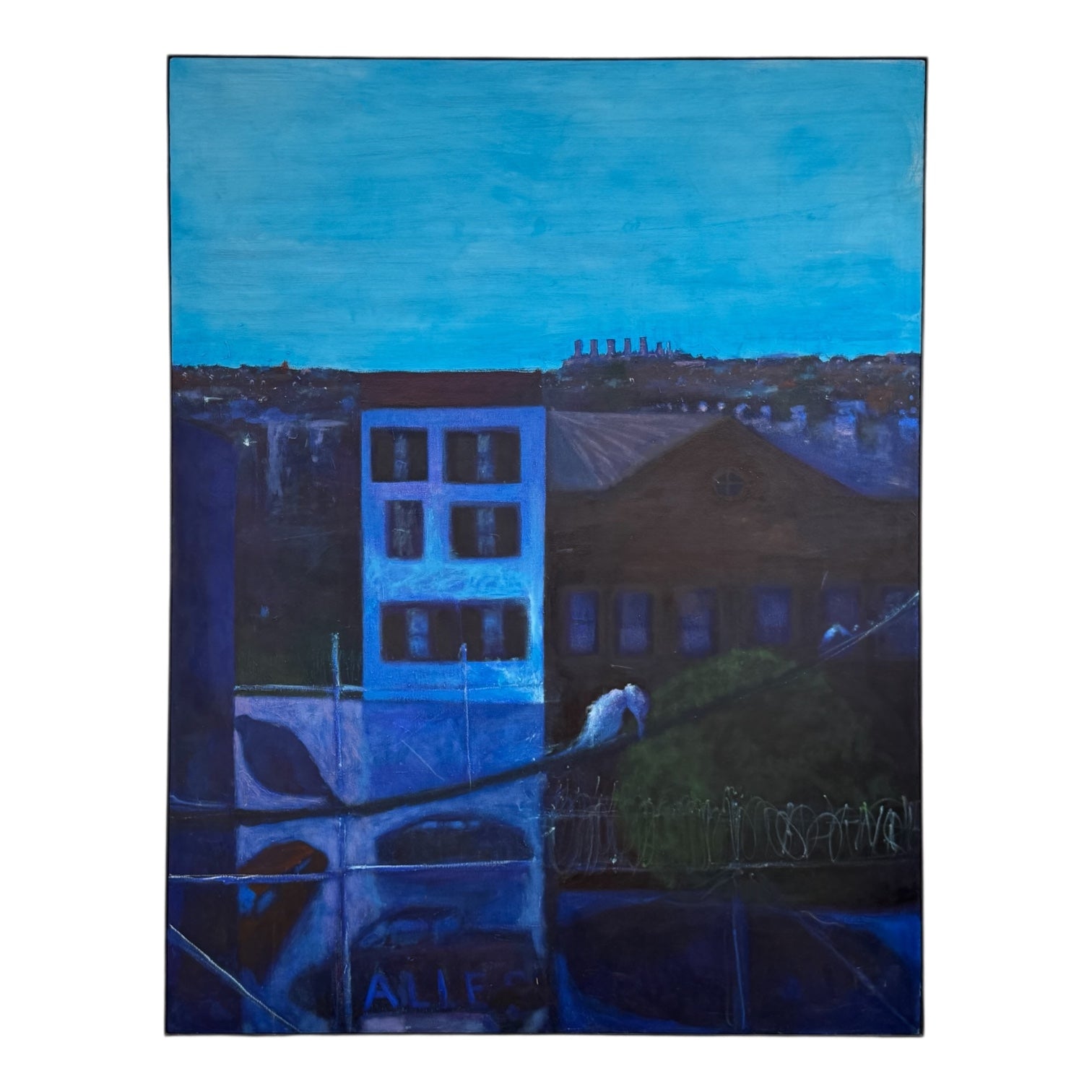 Monumental Painting of Philadelphia’s Fishtown in Cool Color Palette