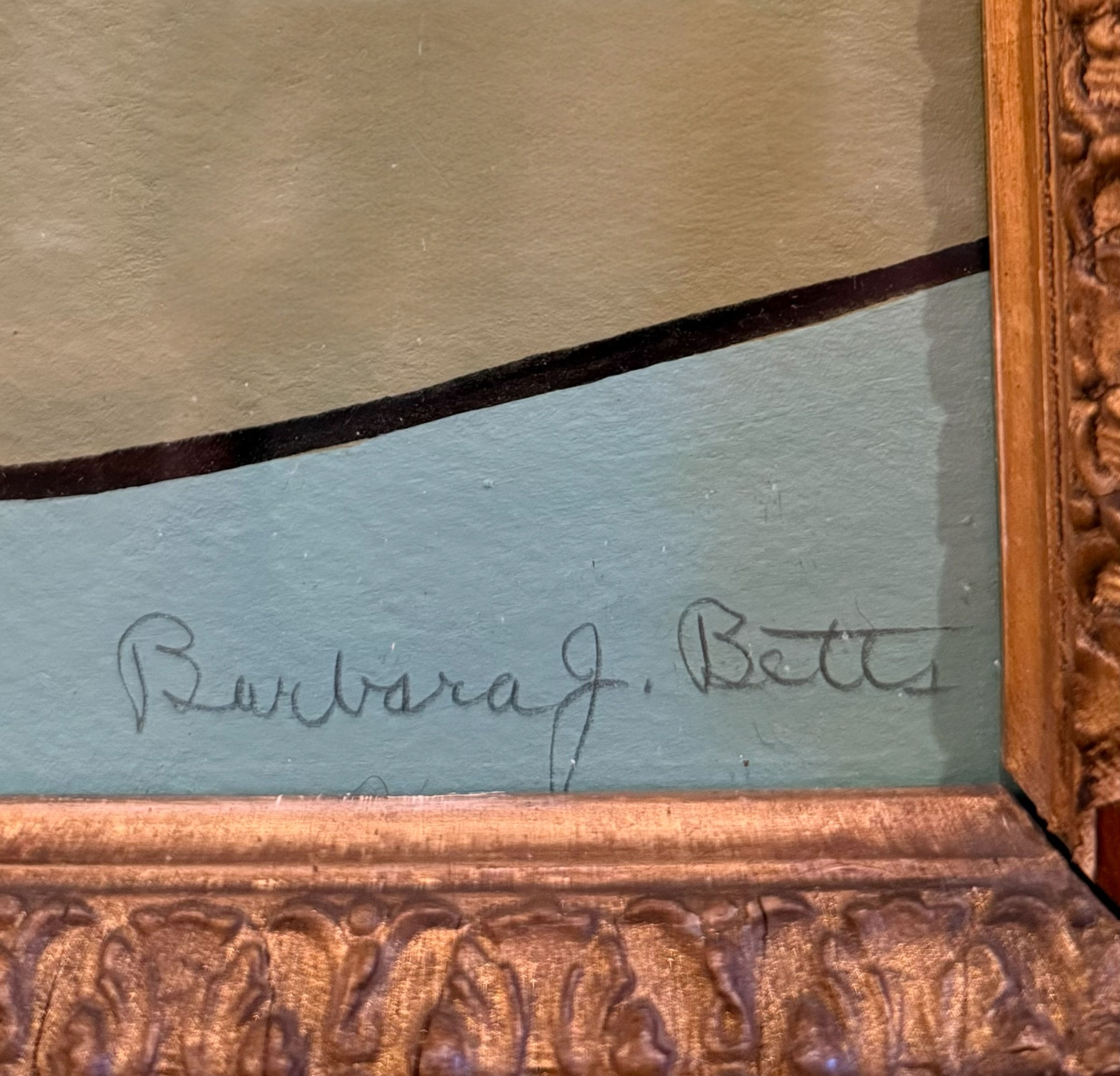 Abstracted Painting of Reclining Figure in Interior in 19th Century Gilt Frame