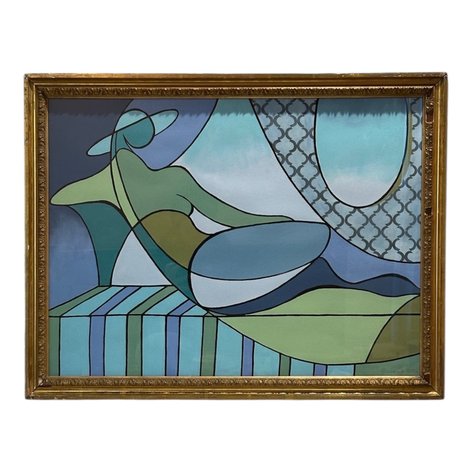 Abstracted Painting of Reclining Figure in Interior in 19th Century Gilt Frame