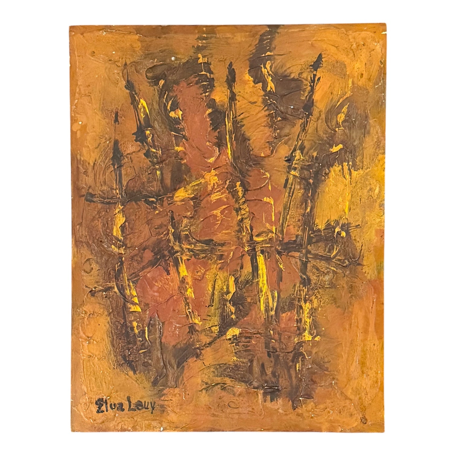 RESERVED FOR LO — Abstract Expressionist Painting in Rust with Heavy Impasto