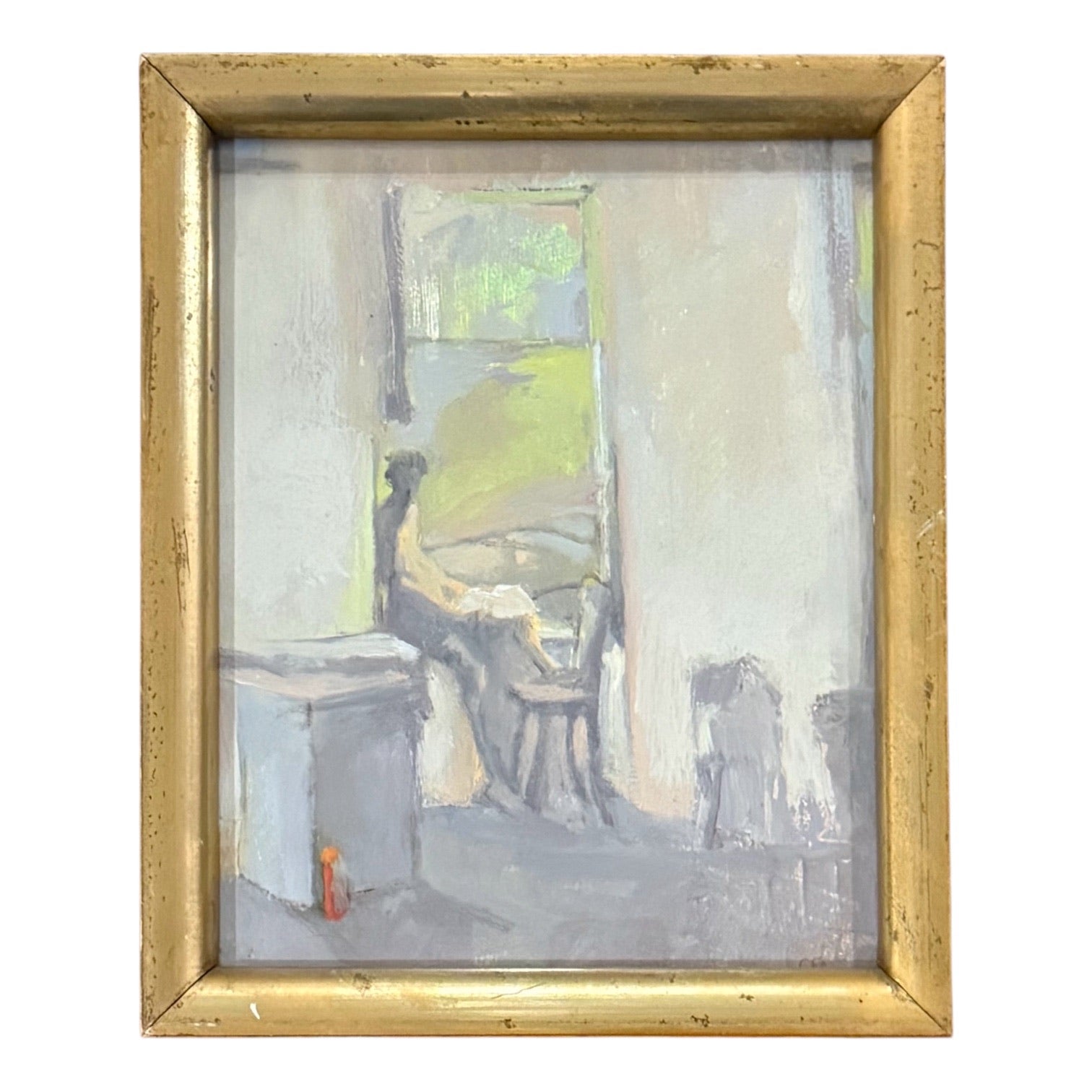 Ethereal Painting of Figure in Interior in 19th Century Gilt Frame