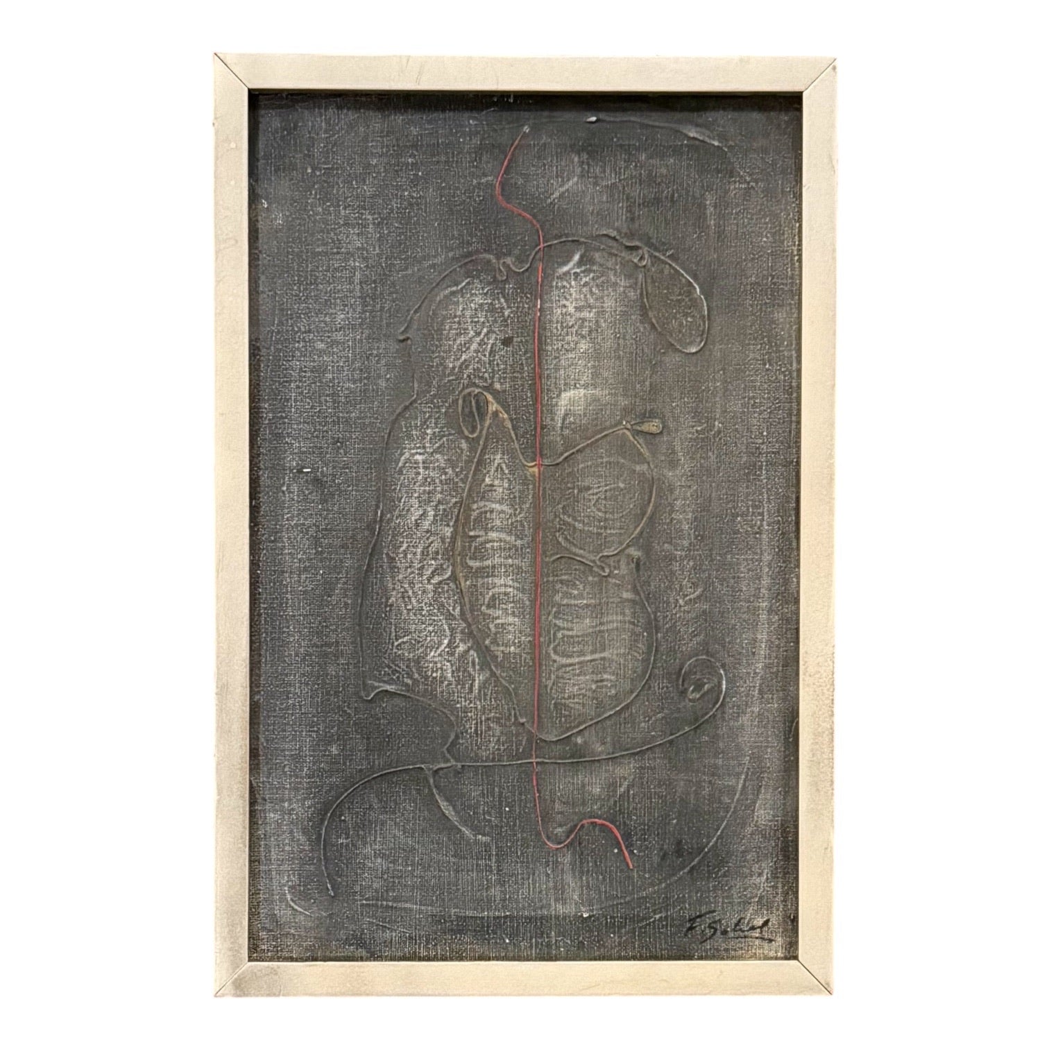 Oil Painting on Canvas with Debossed Areas in Gray in Original Wood Frame