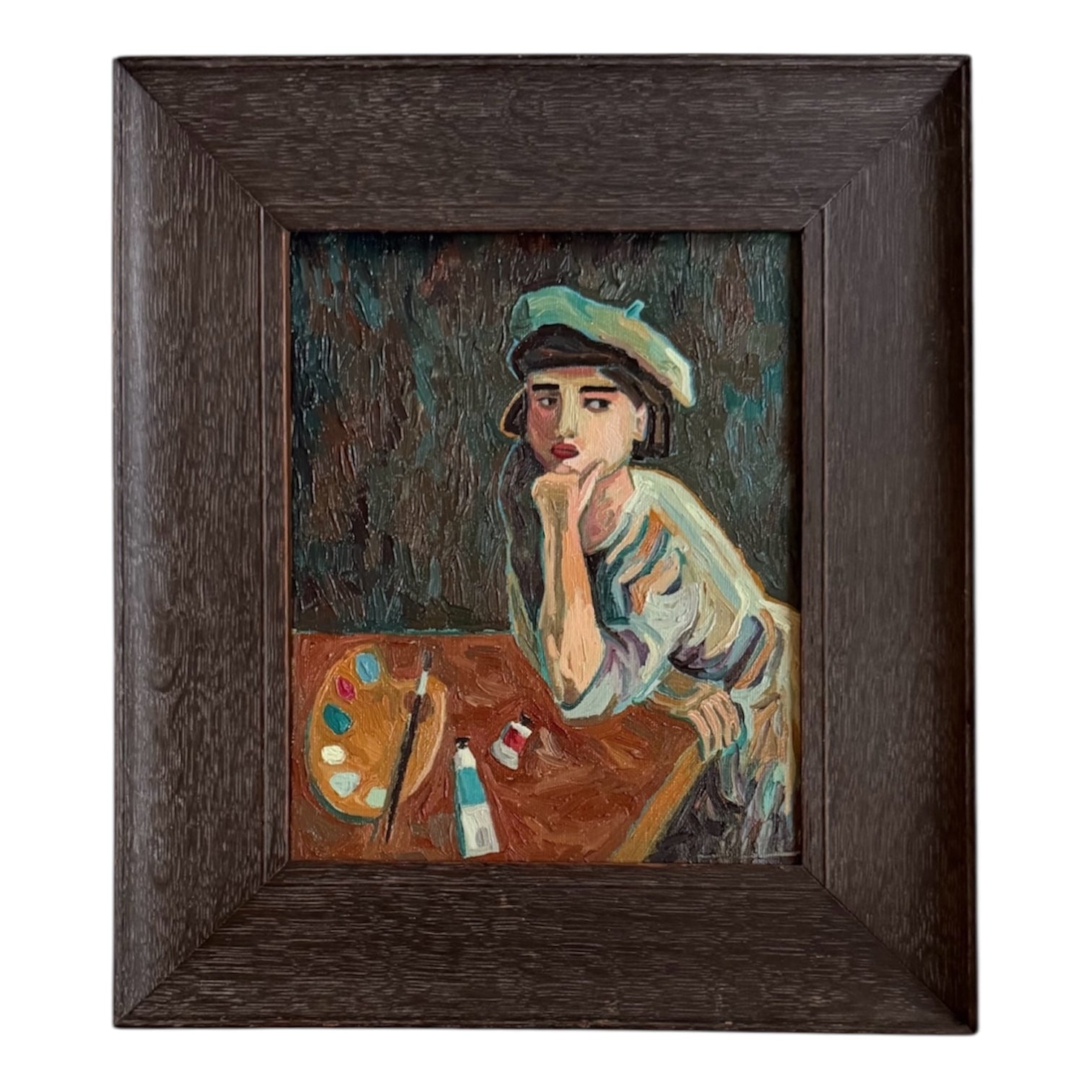 The Artist in Her Studio in Wide Vintage Cerused Frame