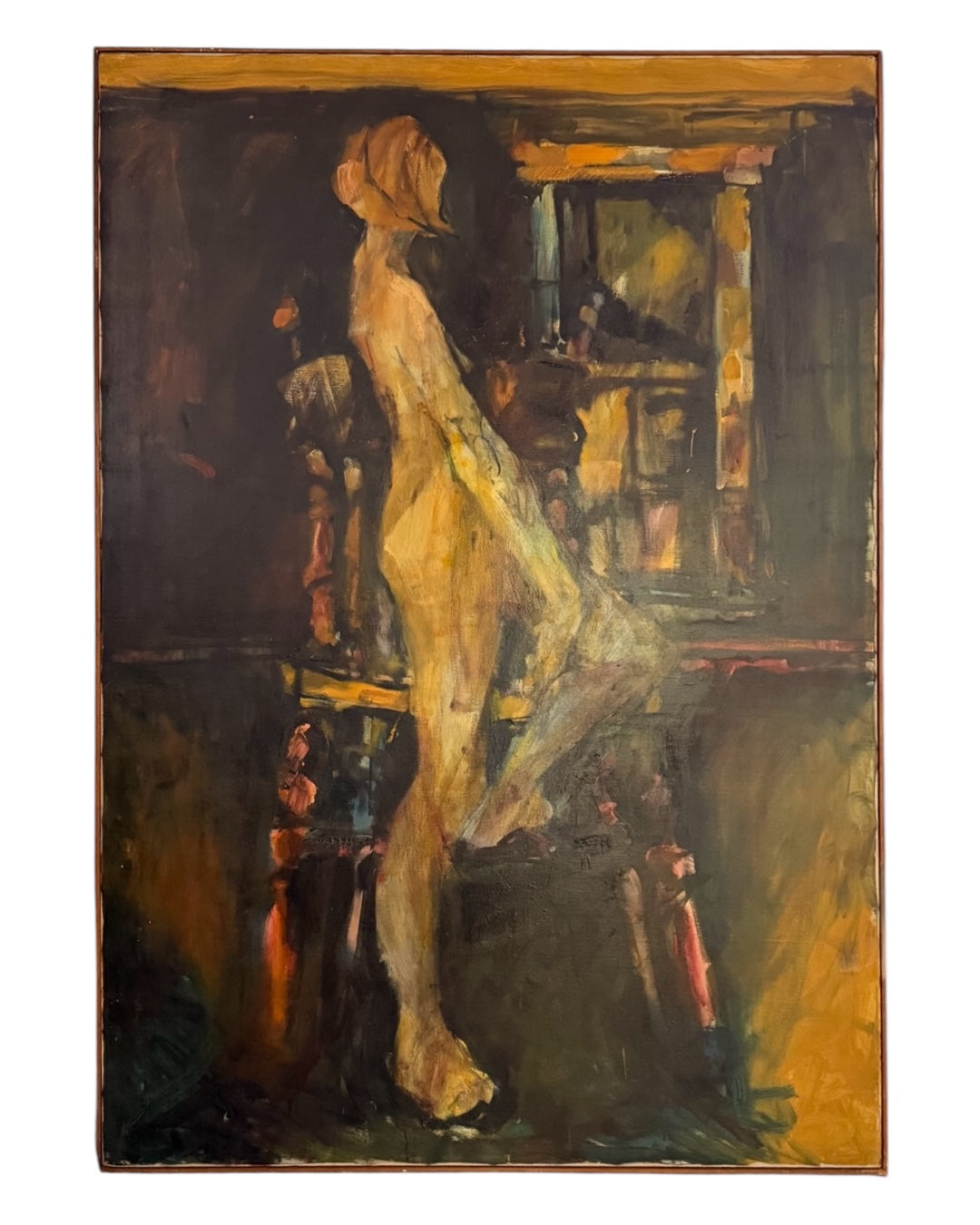 Reserved VT Monumental Early Standing Figure Oil on Canvas