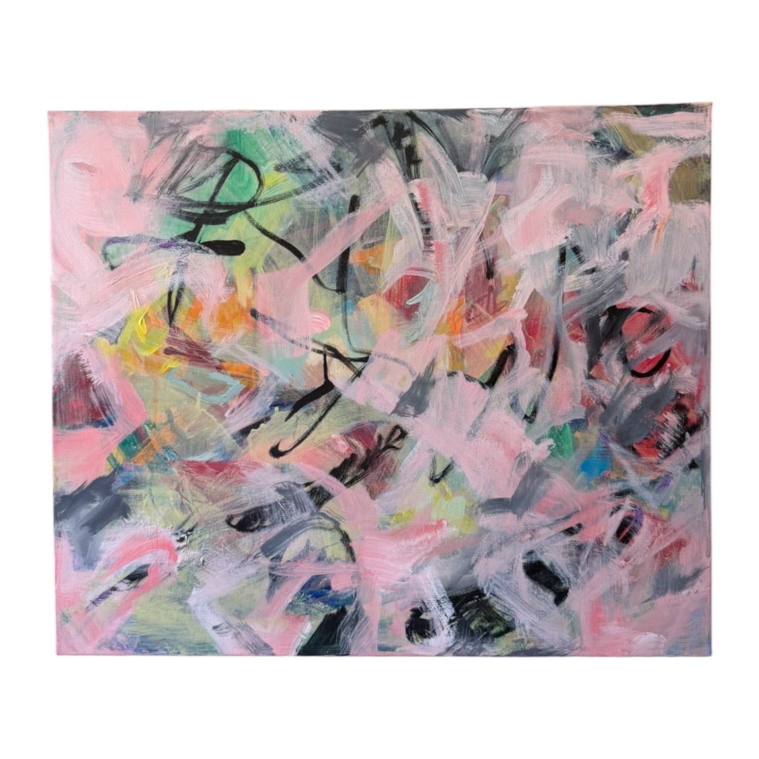 Abstract Expressionist Paintings in Blush Pinks, Grays and Greens