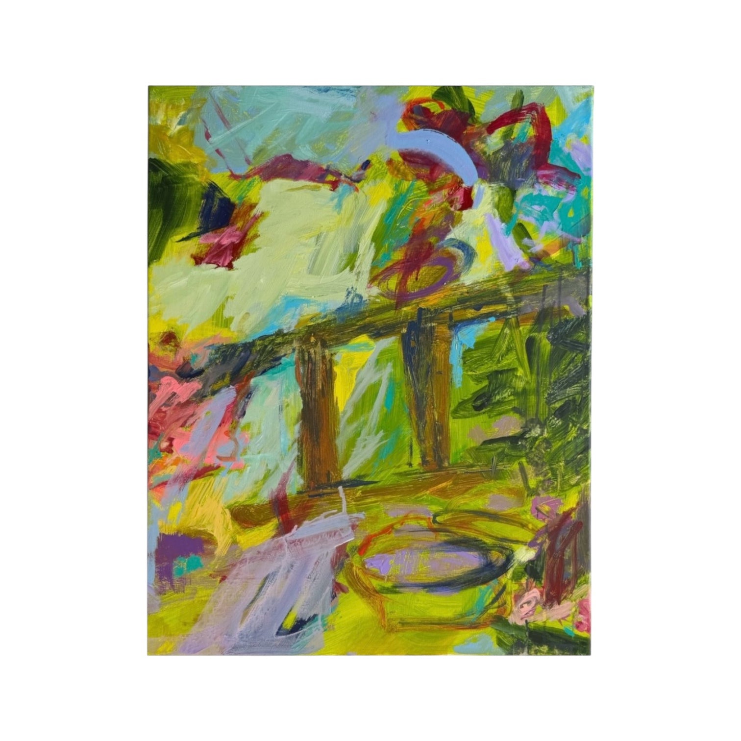Reserved SR Abstract Expressionist Painting in Apple Green and Periwinkle