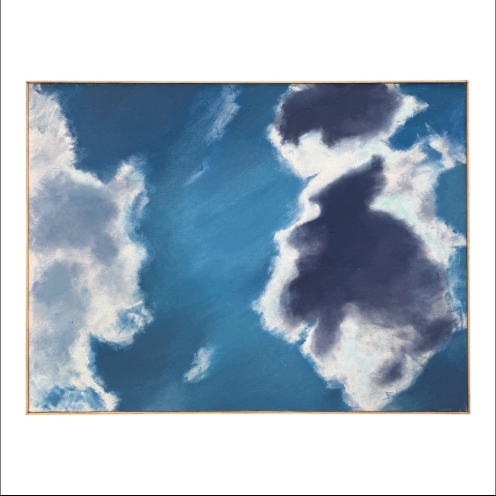 Realistic Painting of Clouds Against a Brilliant Blue Sky in Original Lathe Frame