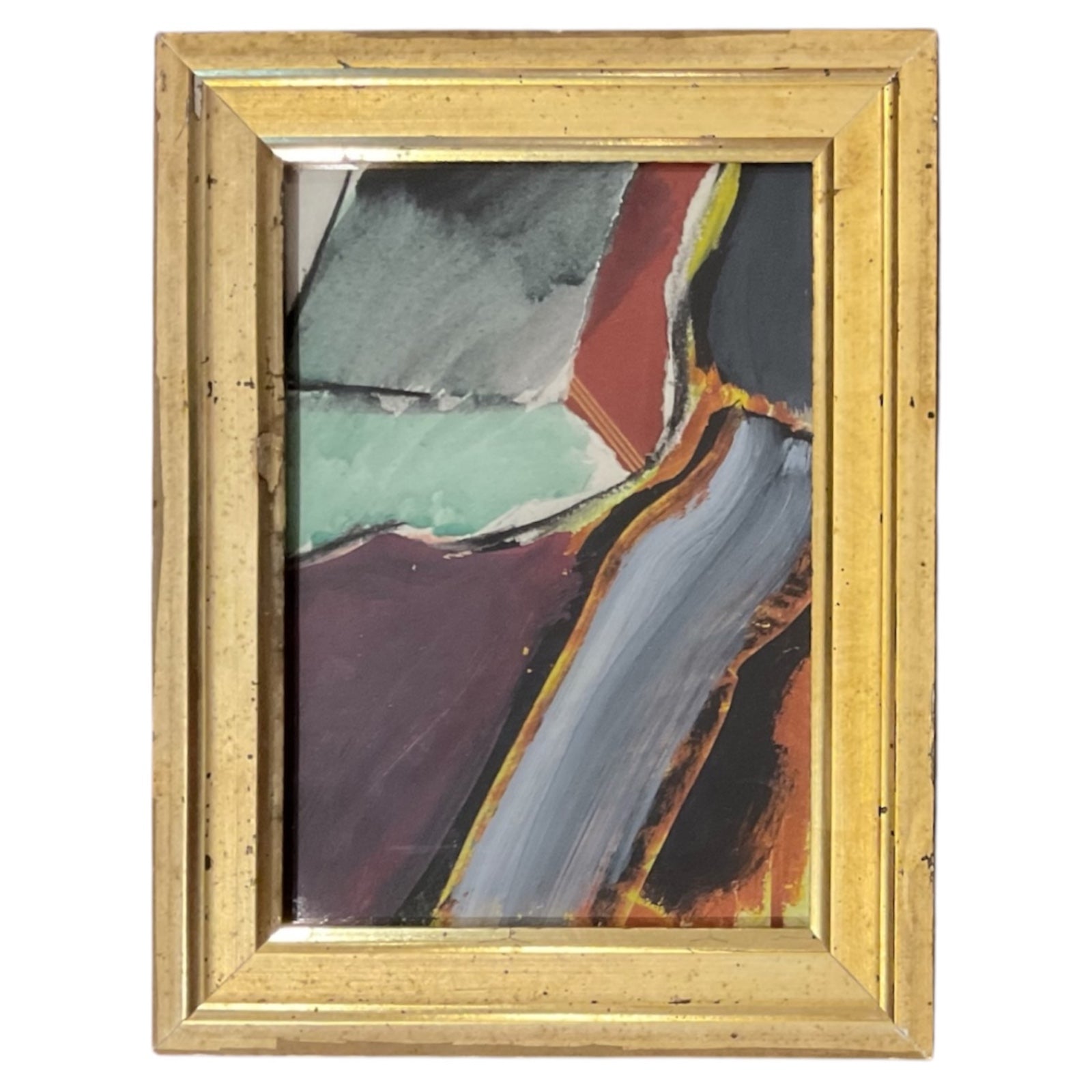 Vintage Abstract in Plums, Red and Gray in Antique Gilt Wood Frame